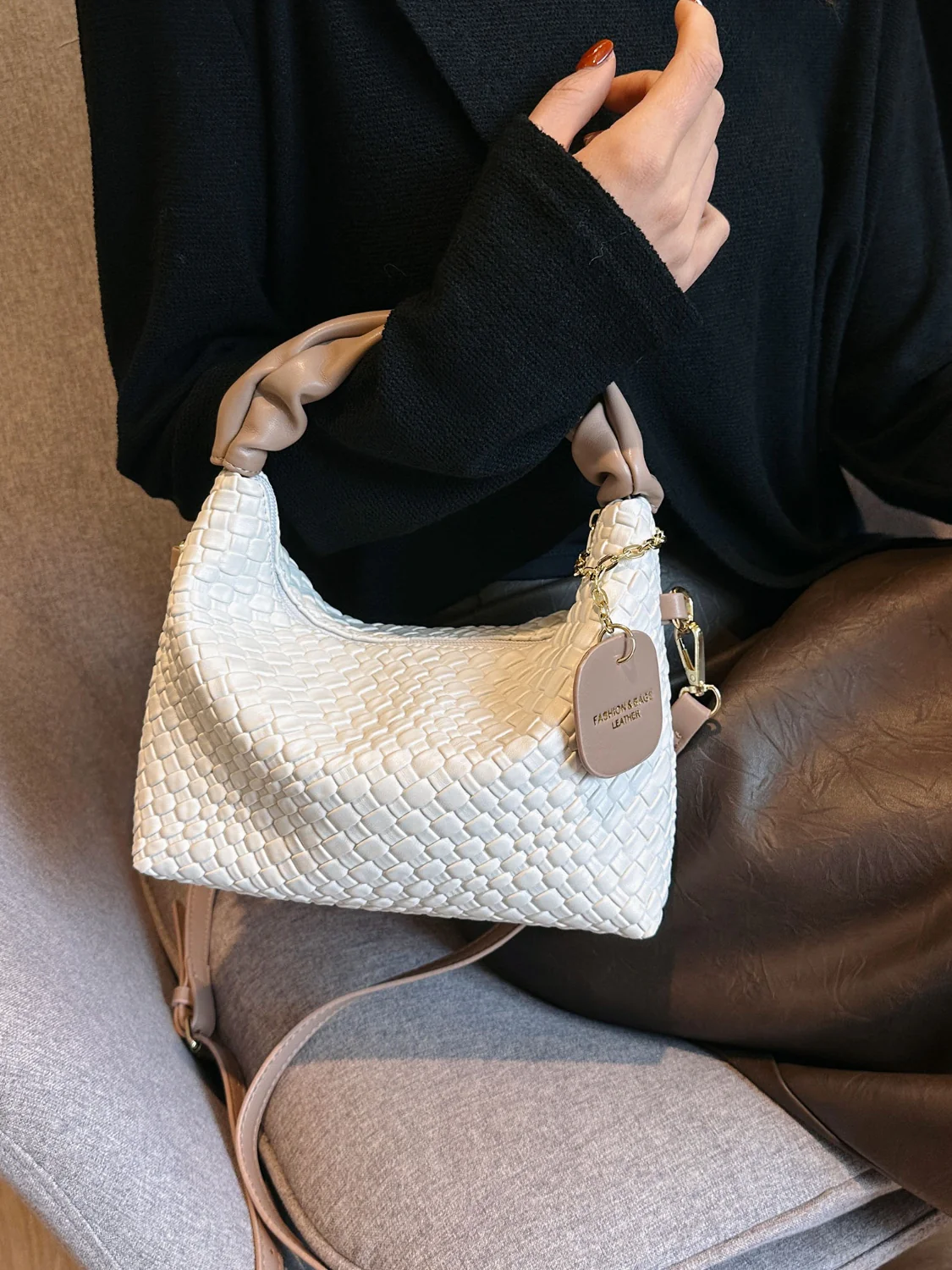 PU Leather Woven Crossbody Bag - Image 14