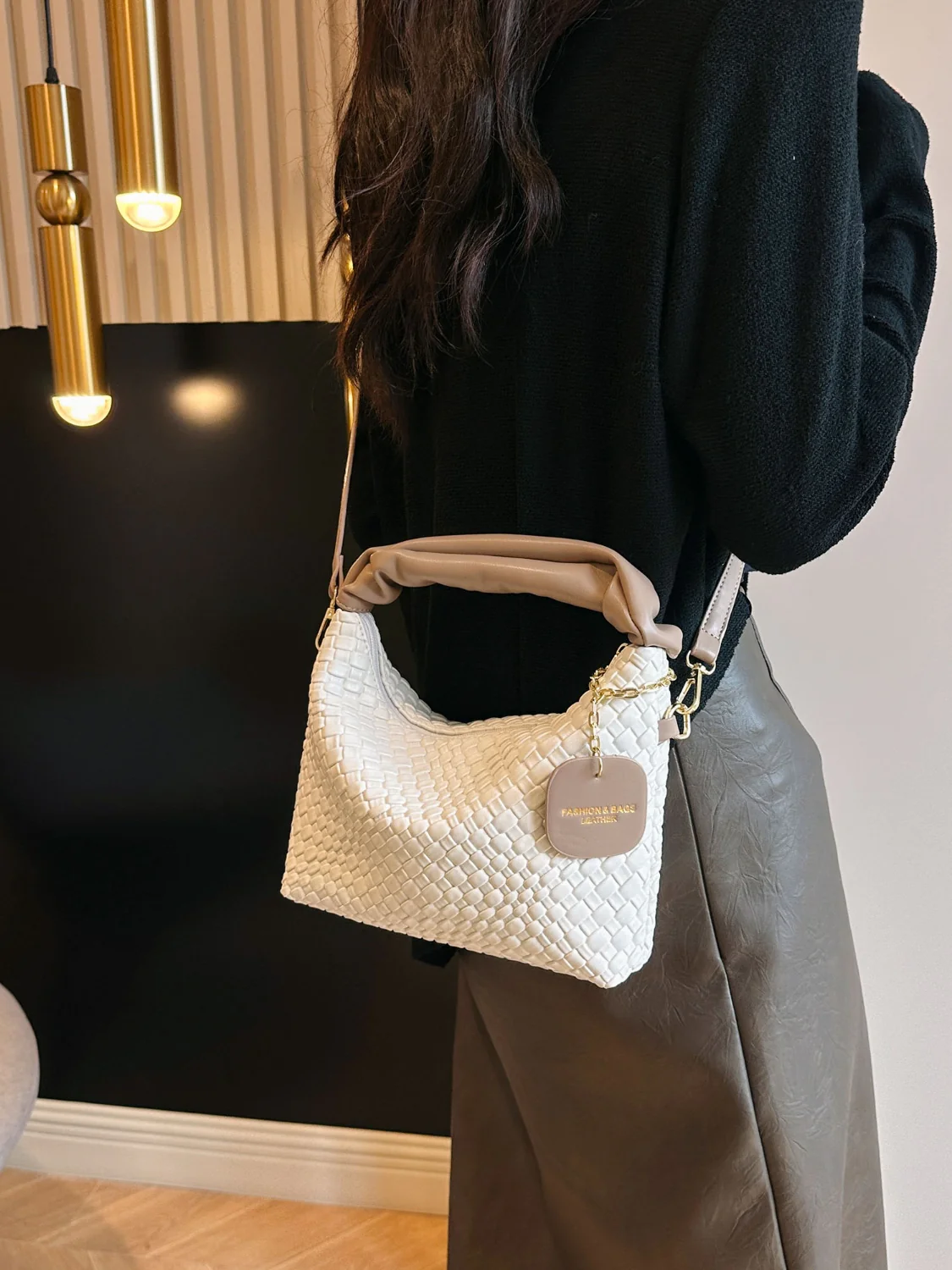 PU Leather Woven Crossbody Bag - Image 15