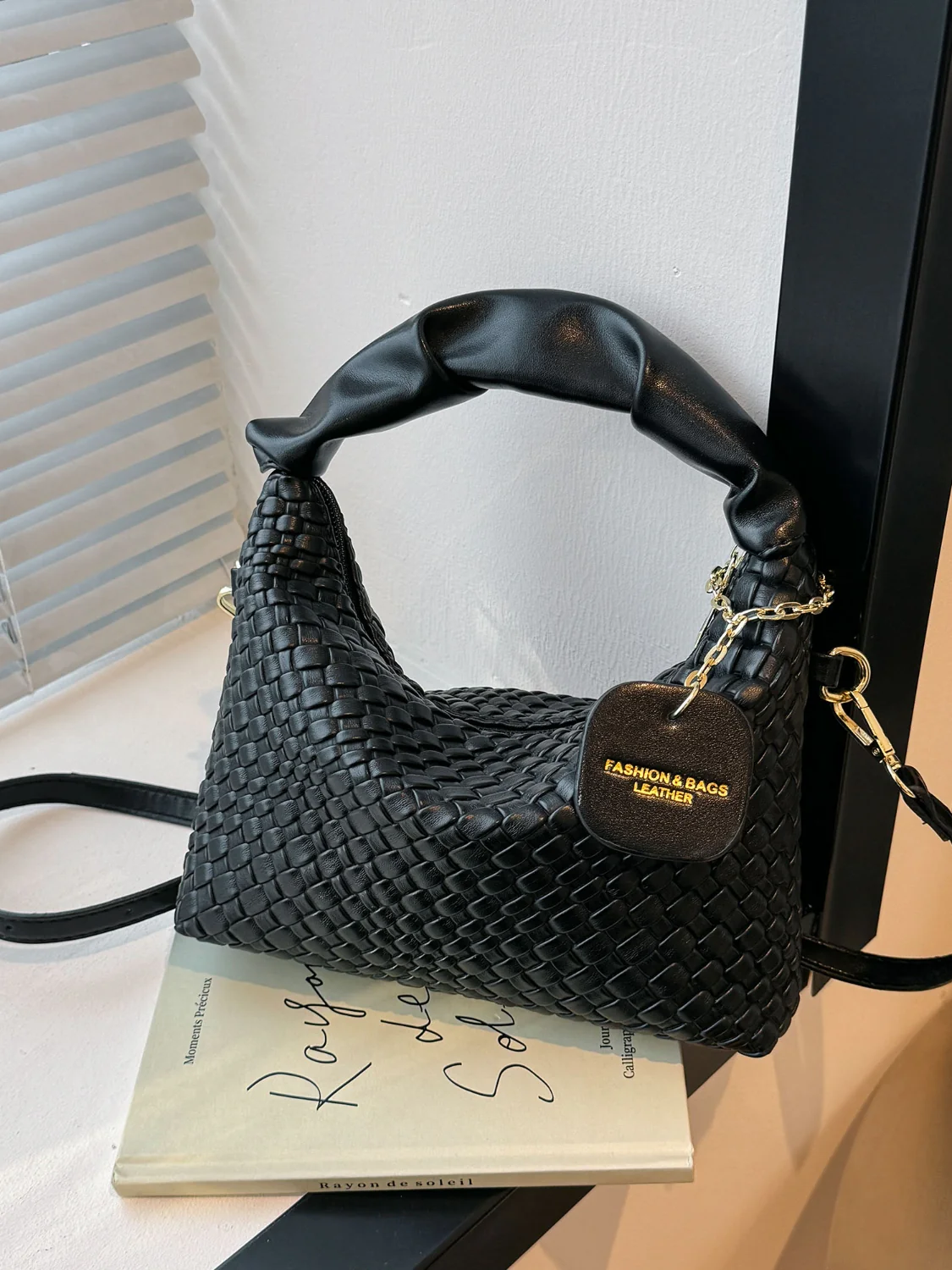 PU Leather Woven Crossbody Bag - Image 2