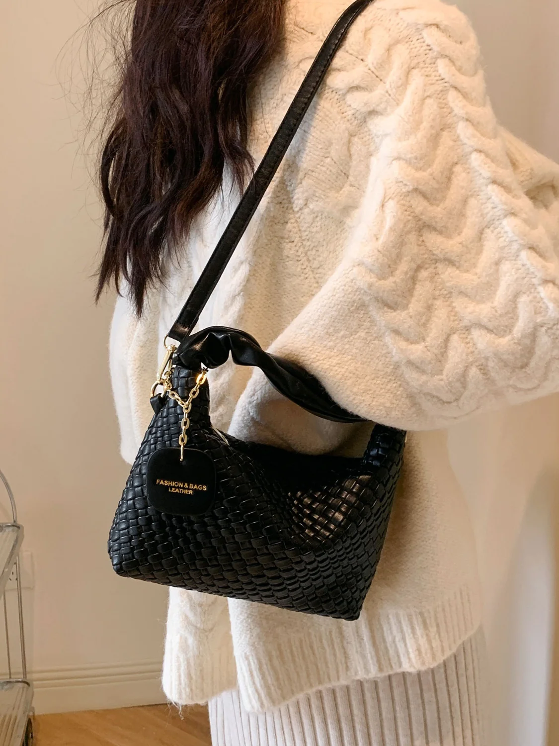 PU Leather Woven Crossbody Bag - Image 4