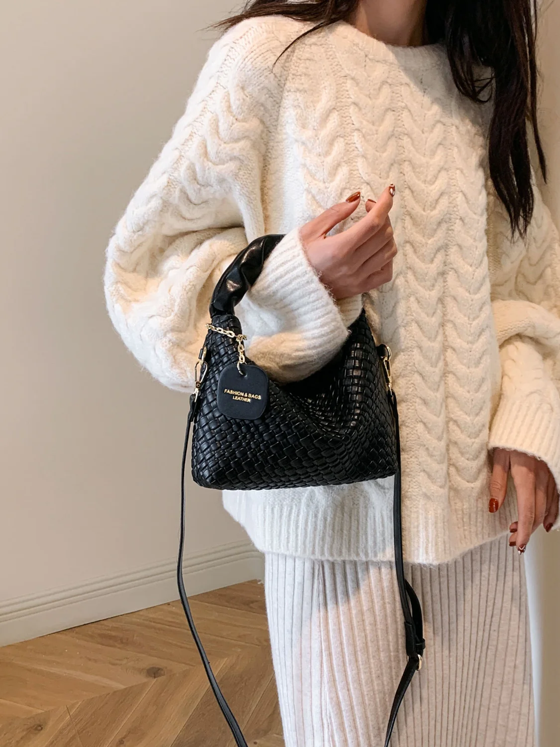 PU Leather Woven Crossbody Bag - Image 5