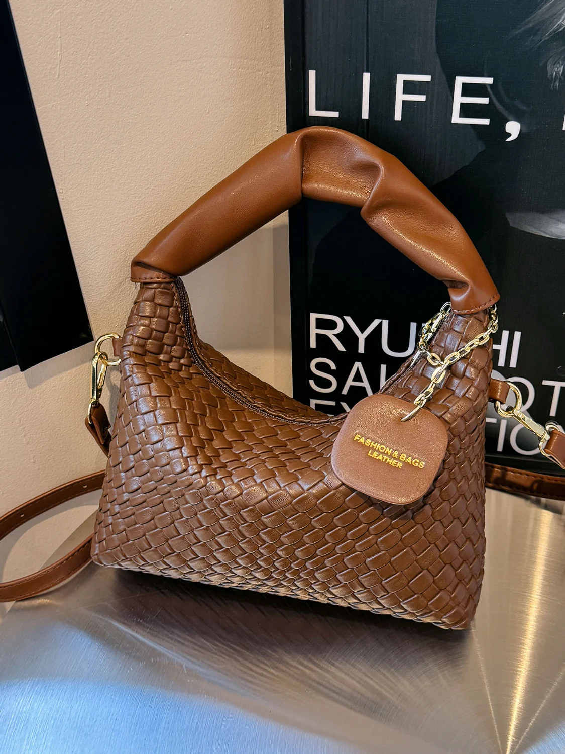 PU Leather Woven Crossbody Bag - Image 6