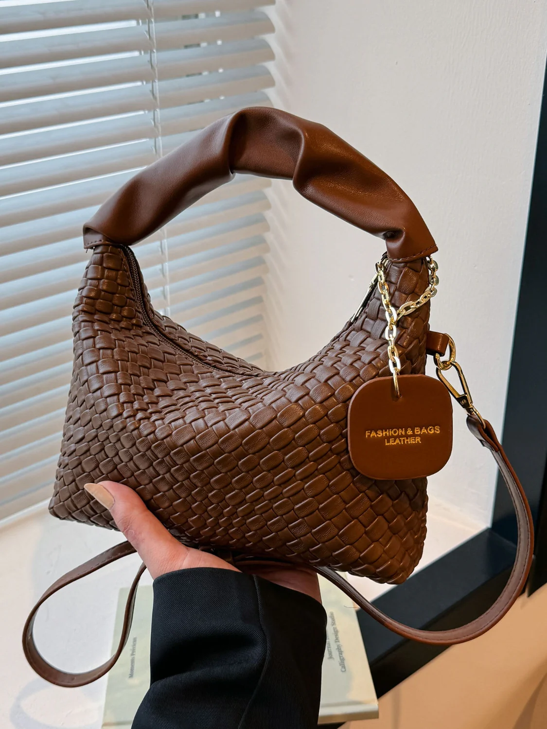 PU Leather Woven Crossbody Bag - Image 7
