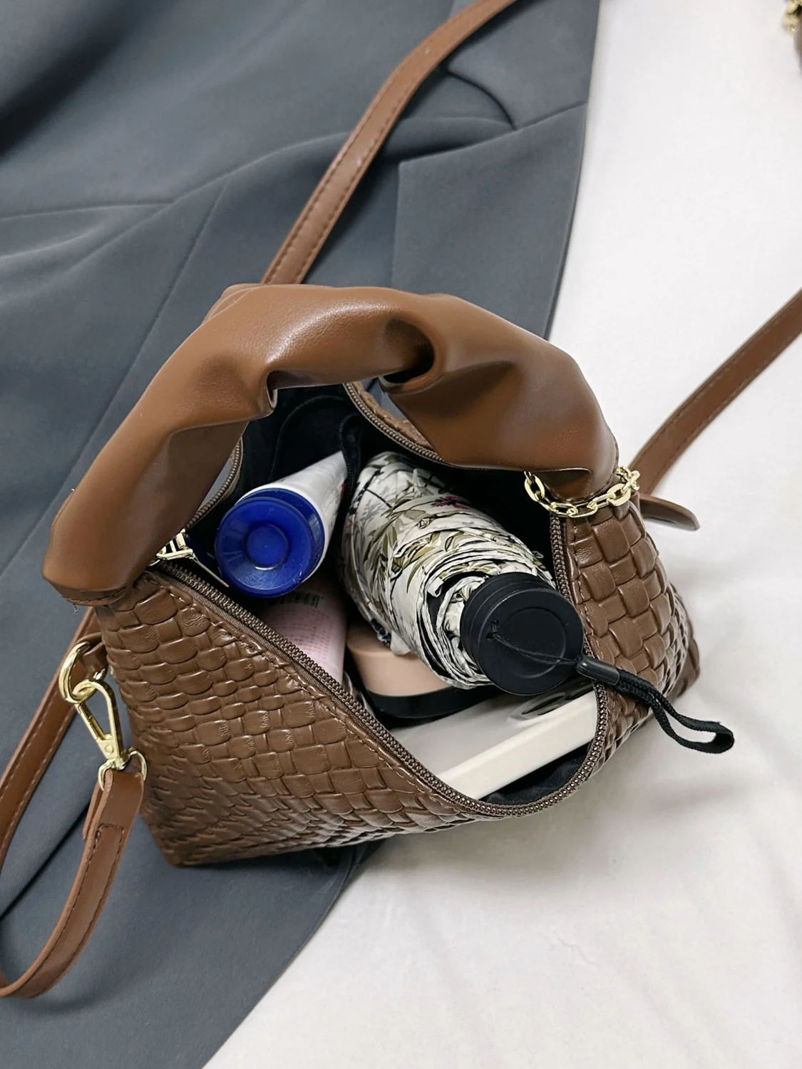 PU Leather Woven Crossbody Bag - Image 8