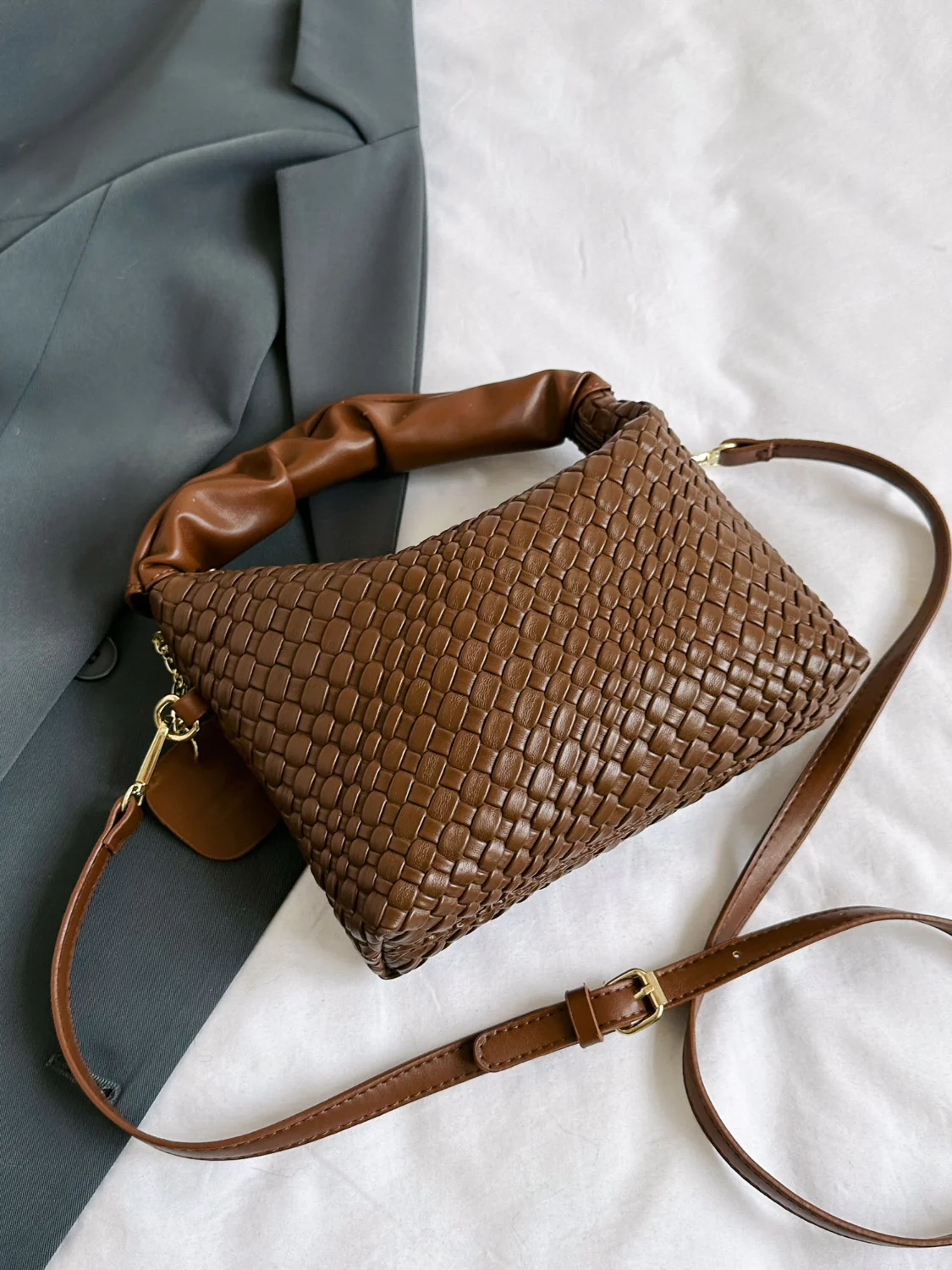 PU Leather Woven Crossbody Bag - Image 9