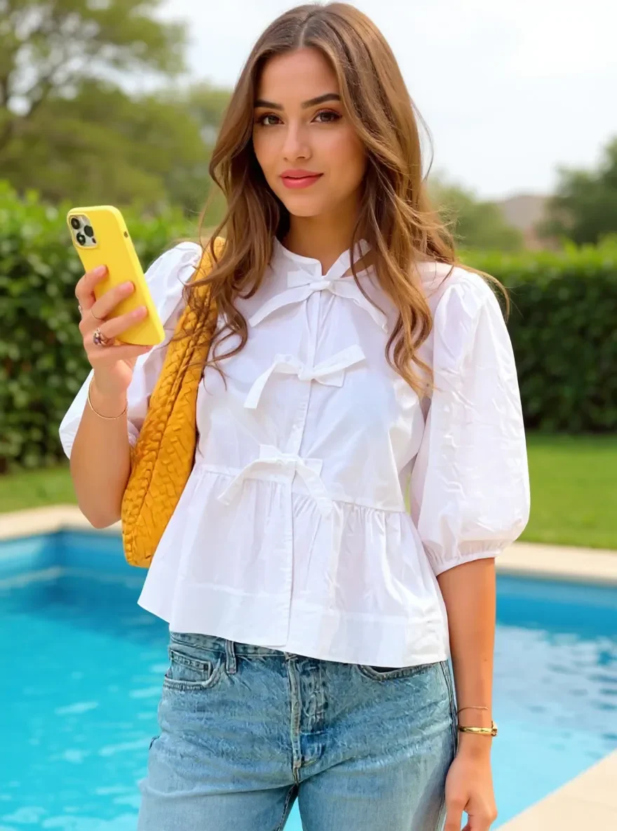 Puff Sleeve Bow Tie Blouse