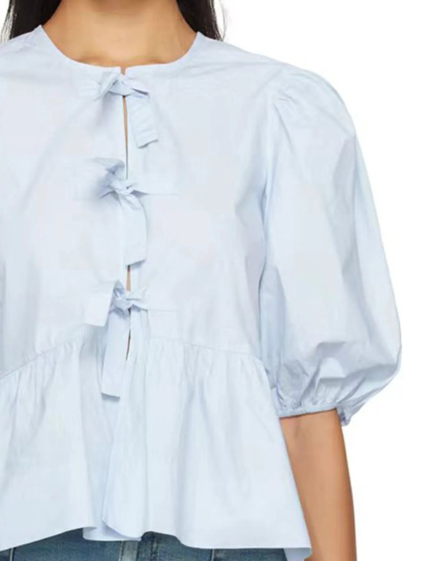Puff Sleeve Bow Tie Blouse - Image 11