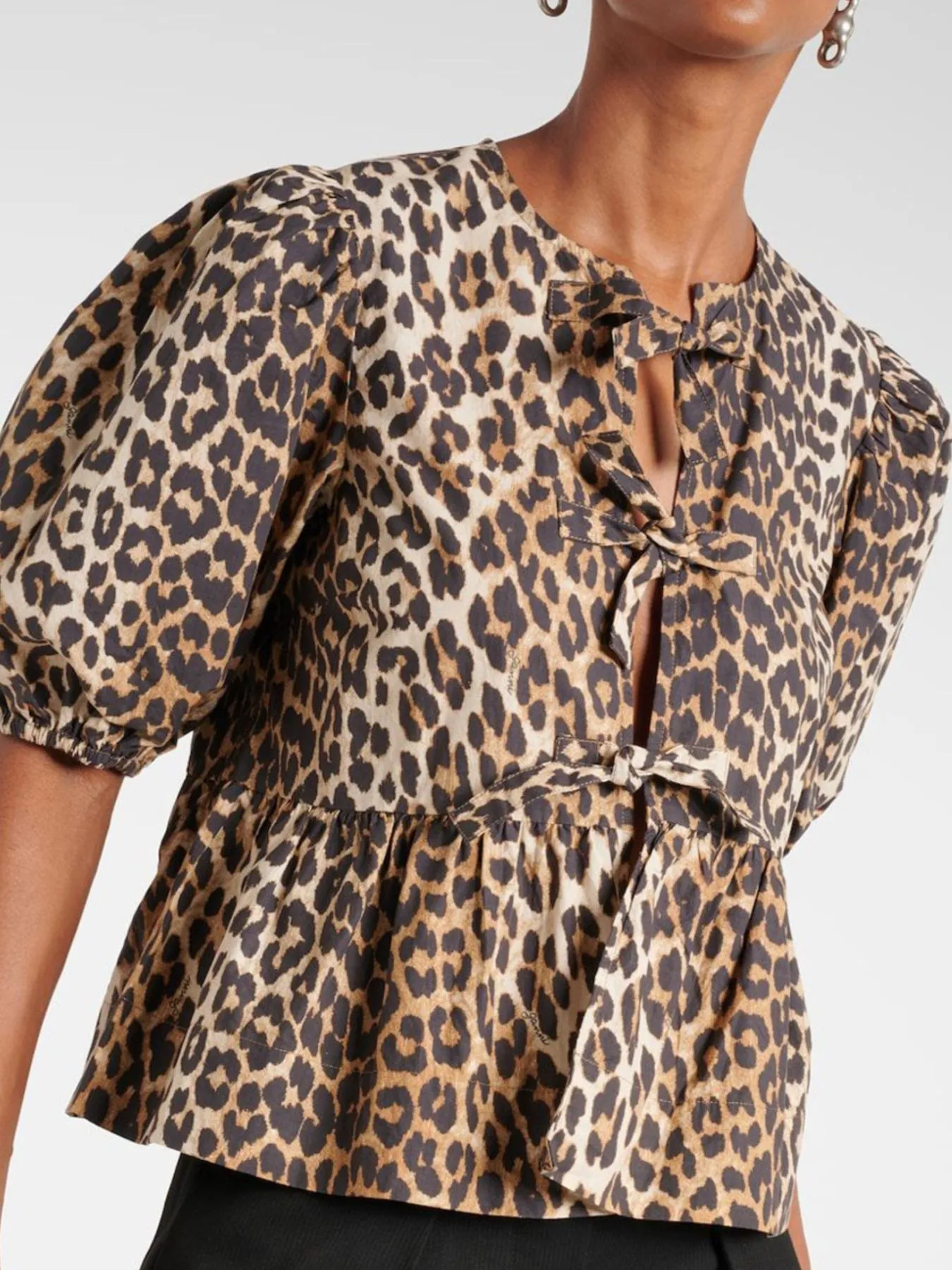 Puff Sleeve Bow Tie Blouse - Image 5