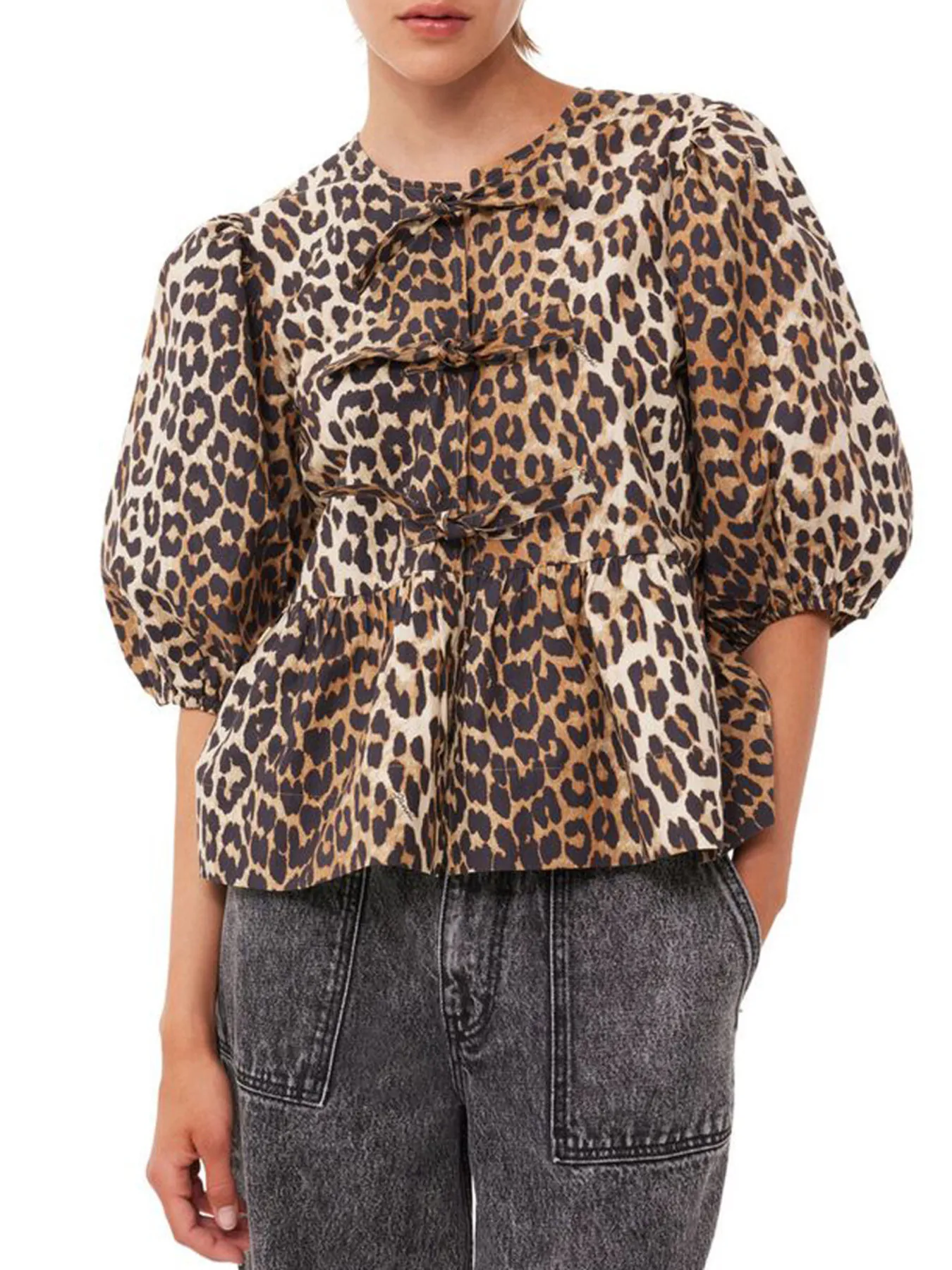 Puff Sleeve Bow Tie Blouse - Image 6