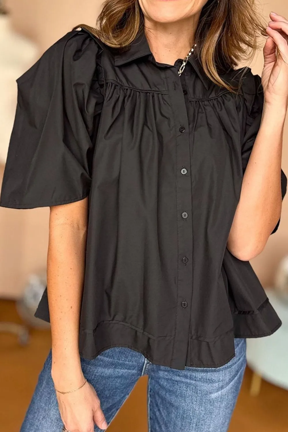 Puff Sleeve Button Down Shirt - Image 2