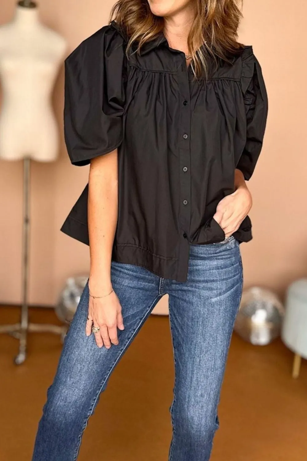 Puff Sleeve Button Down Shirt - Image 4