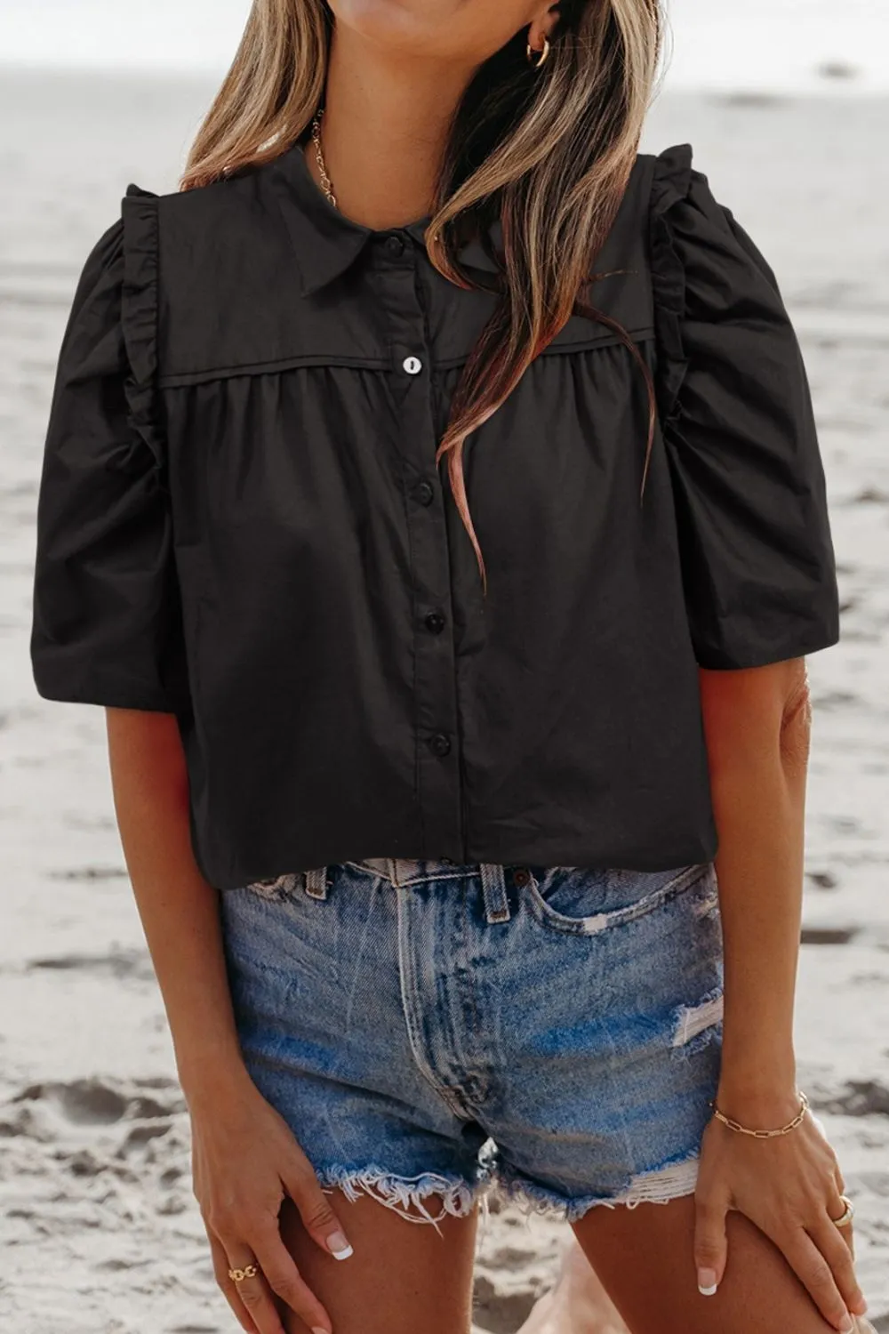 Puff Sleeve Button Down Shirt - Image 5