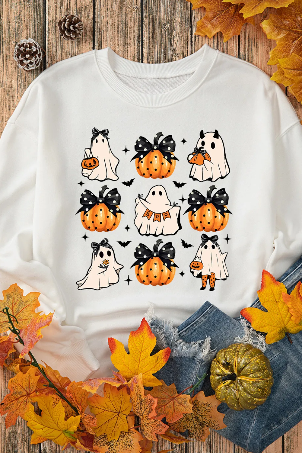 Pumpkin & Ghost Round Neck Long Sleeve Sweatshirt - Image 5