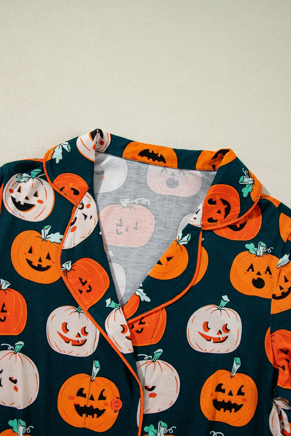 Pumpkin Printed Short Sleeve Top and Pants Lounge Set - Image 8