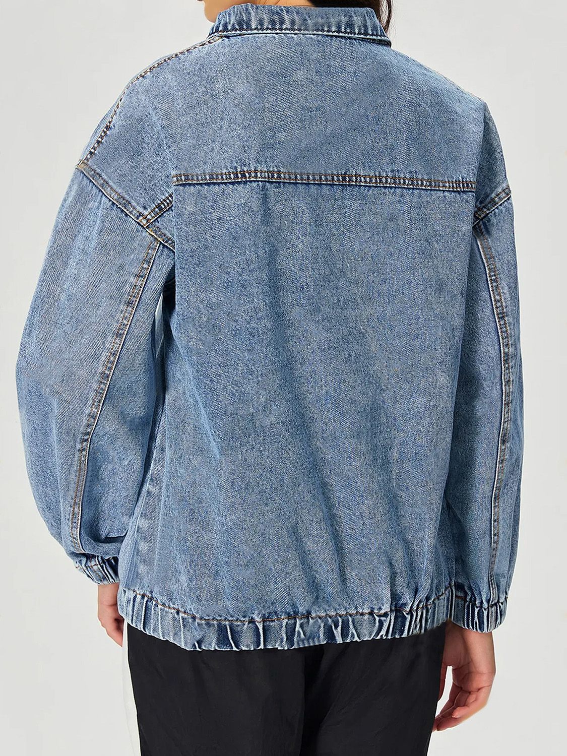 Quarter Zip Collared Neck Denim Top - Image 2