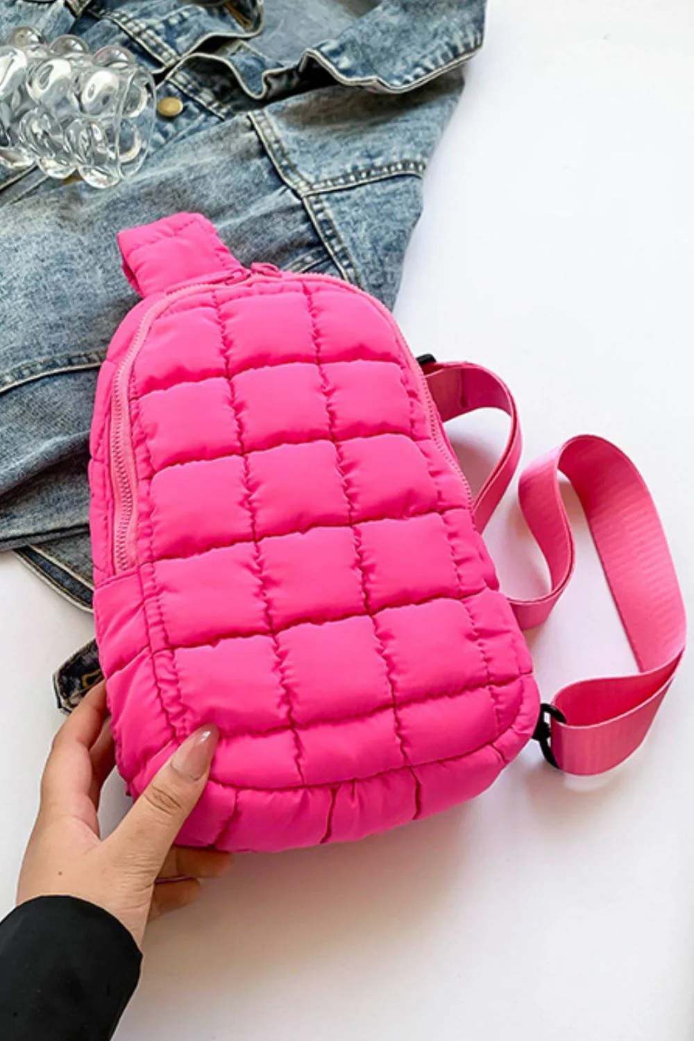 Quilted Nylon Crossbody  Bag - Image 8