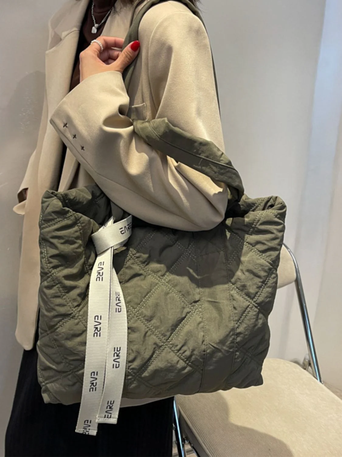 Quilted Nylon Large Tote Bag - Image 2