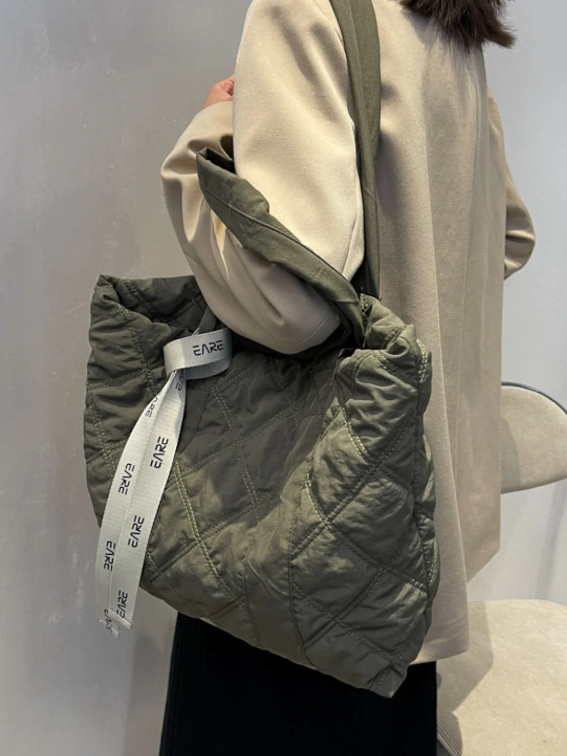 Quilted Nylon Large Tote Bag - Image 3