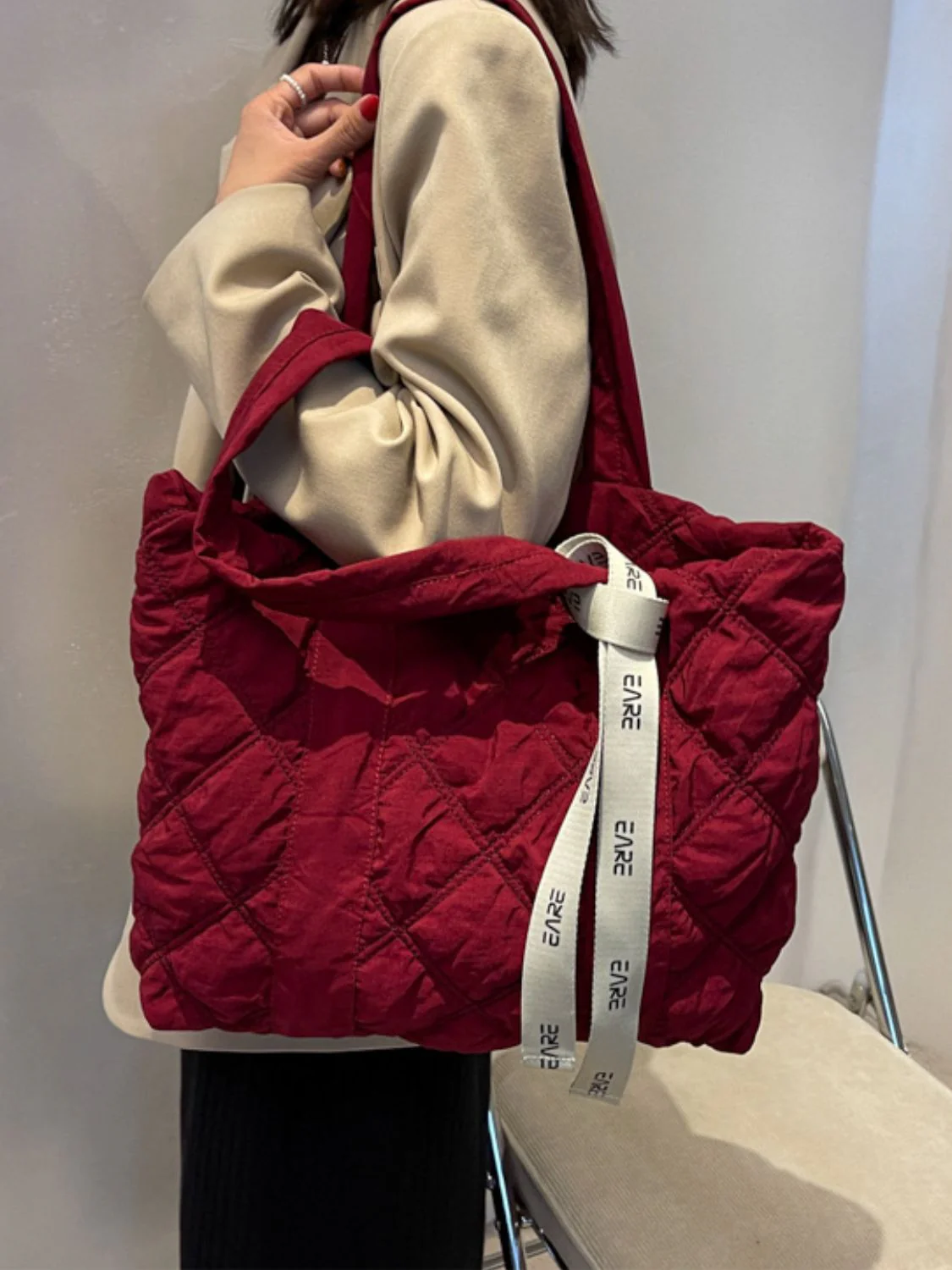 Quilted Nylon Large Tote Bag - Image 5