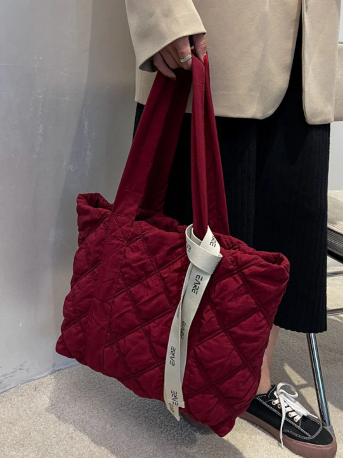 Quilted Nylon Large Tote Bag - Image 6