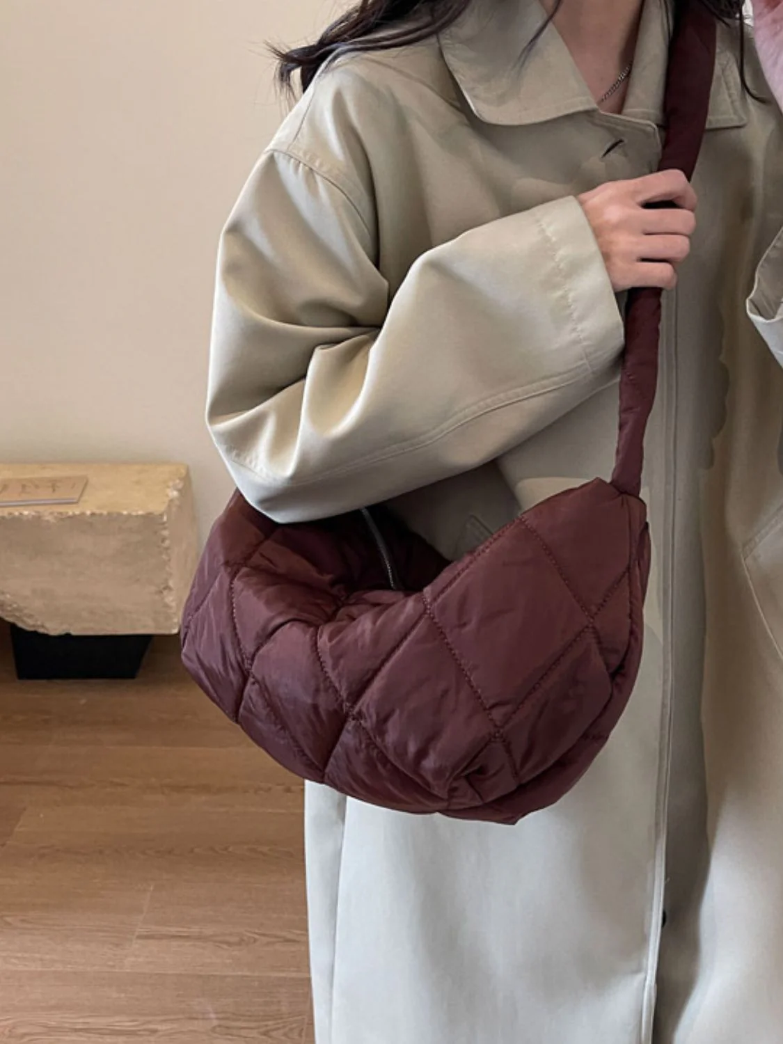 Quilted Polyester Crossbody Bag - Image 4