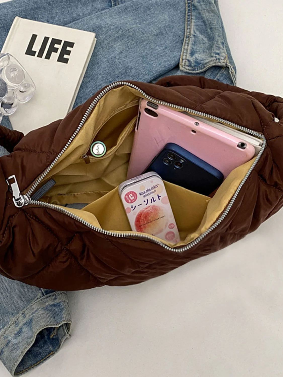 Quilted Polyester Crossbody Bag - Image 5
