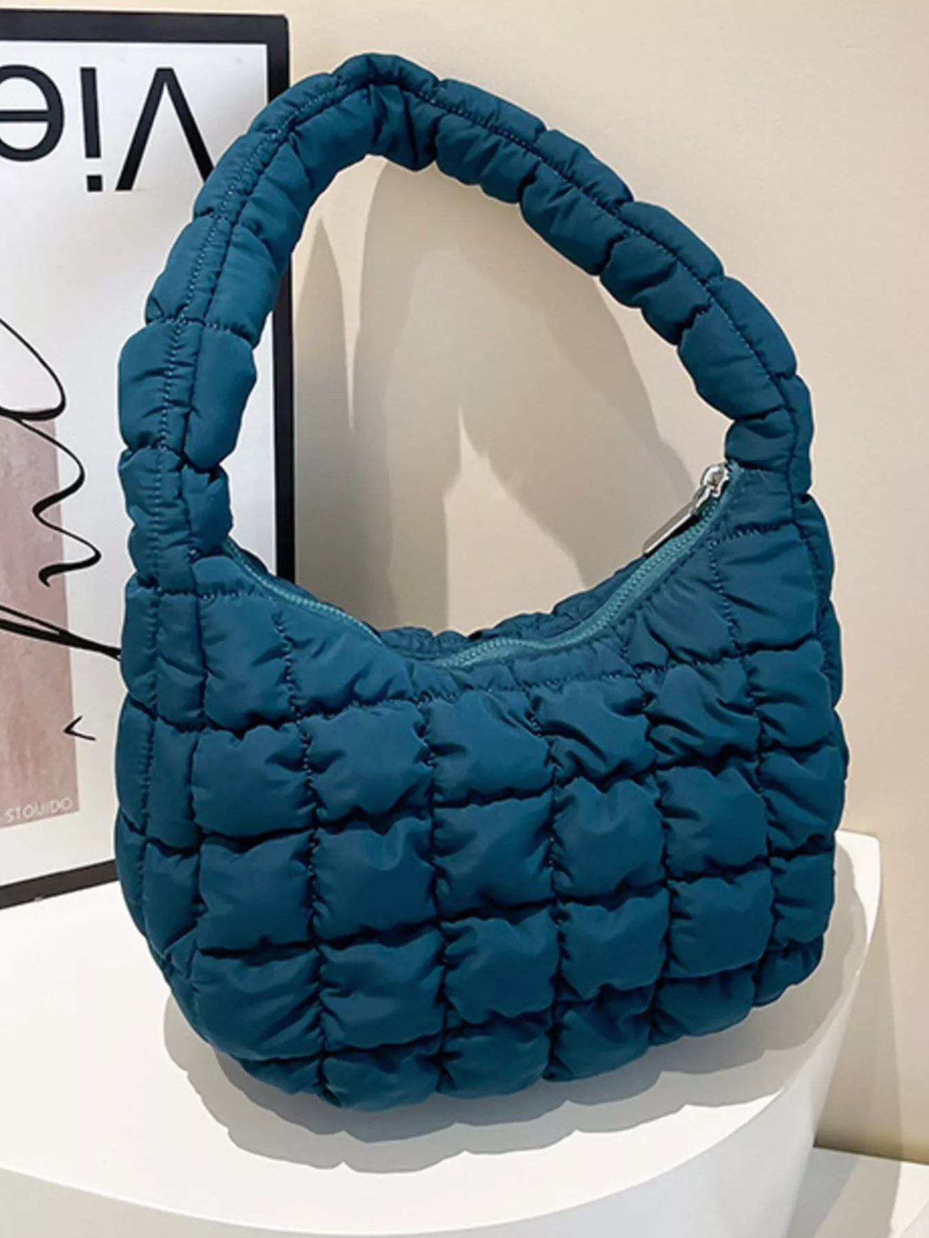 Quilted Ruched Shoulder Bag - Image 10