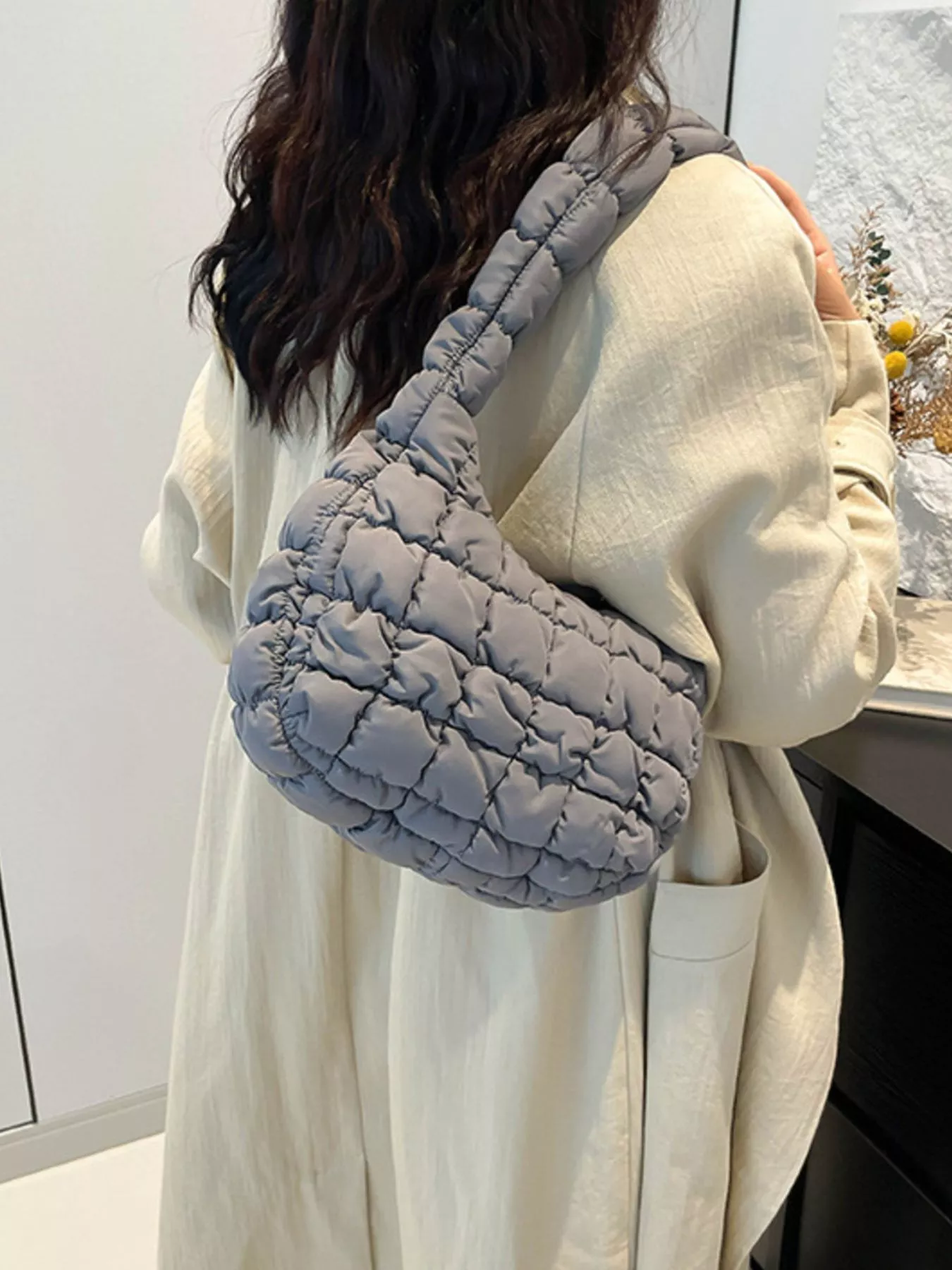 Quilted Ruched Shoulder Bag - Image 12