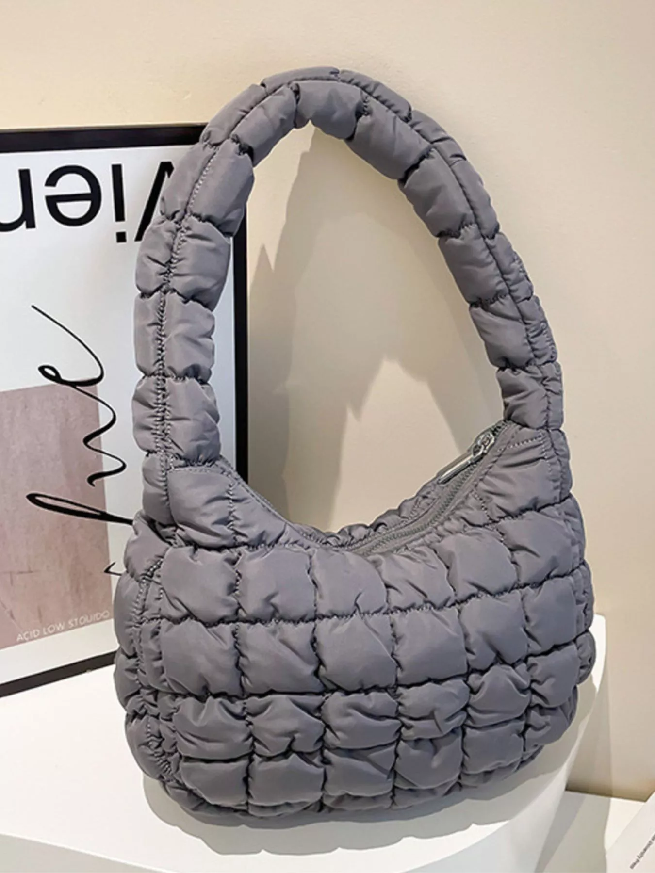 Quilted Ruched Shoulder Bag - Image 13