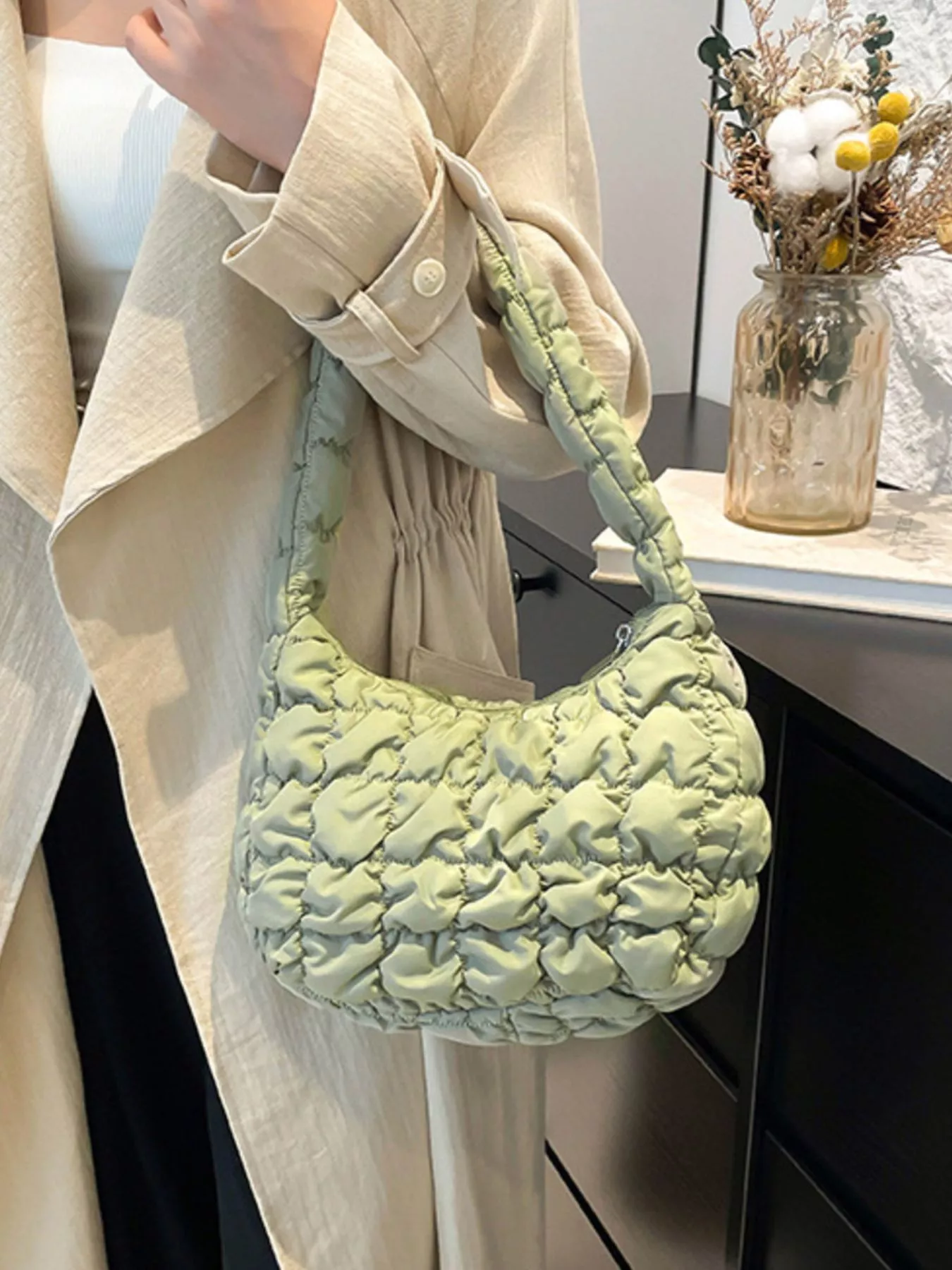 Quilted Ruched Shoulder Bag - Image 16