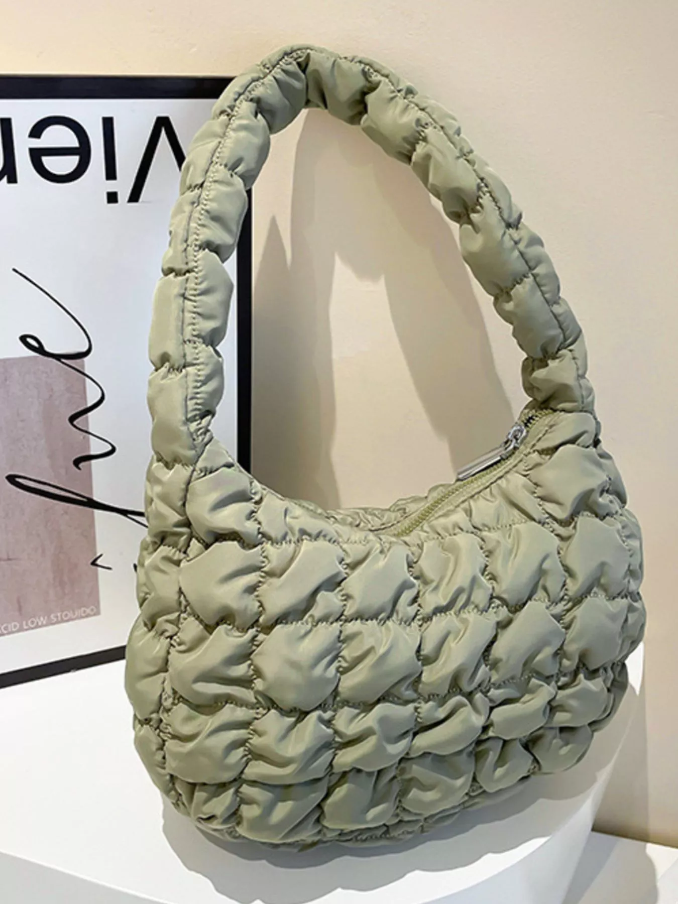 Quilted Ruched Shoulder Bag - Image 17