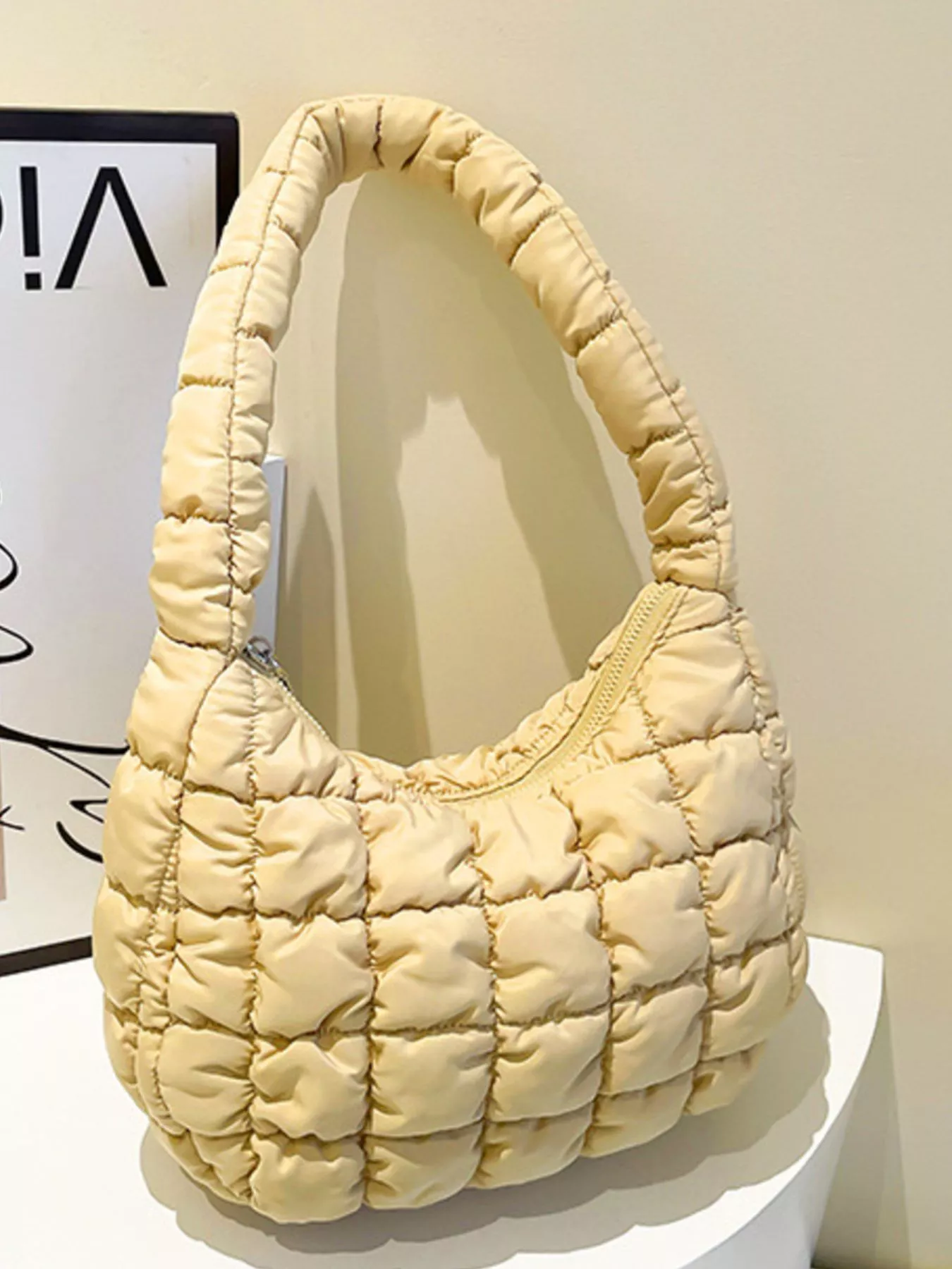 Quilted Ruched Shoulder Bag - Image 21