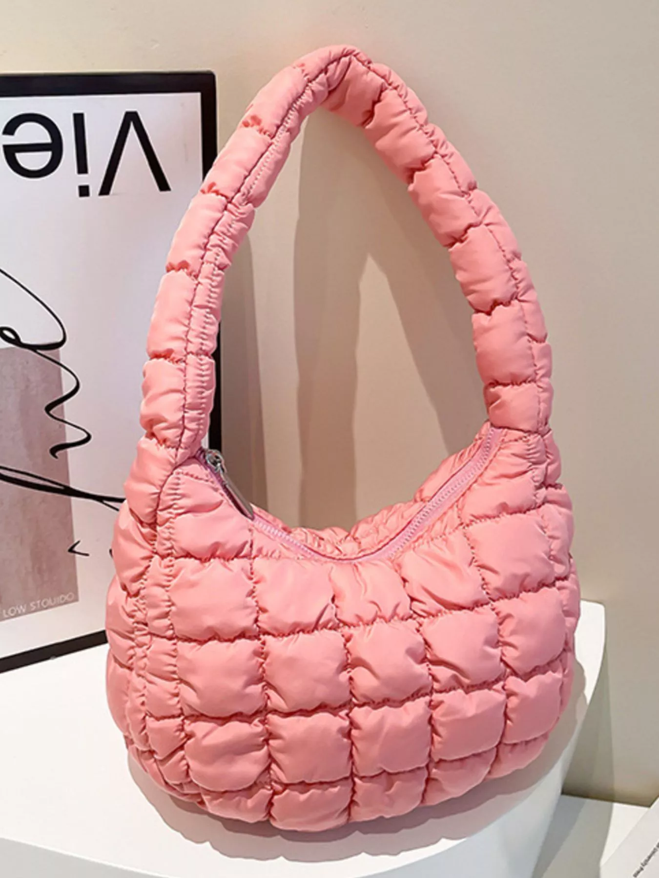 Quilted Ruched Shoulder Bag - Image 24