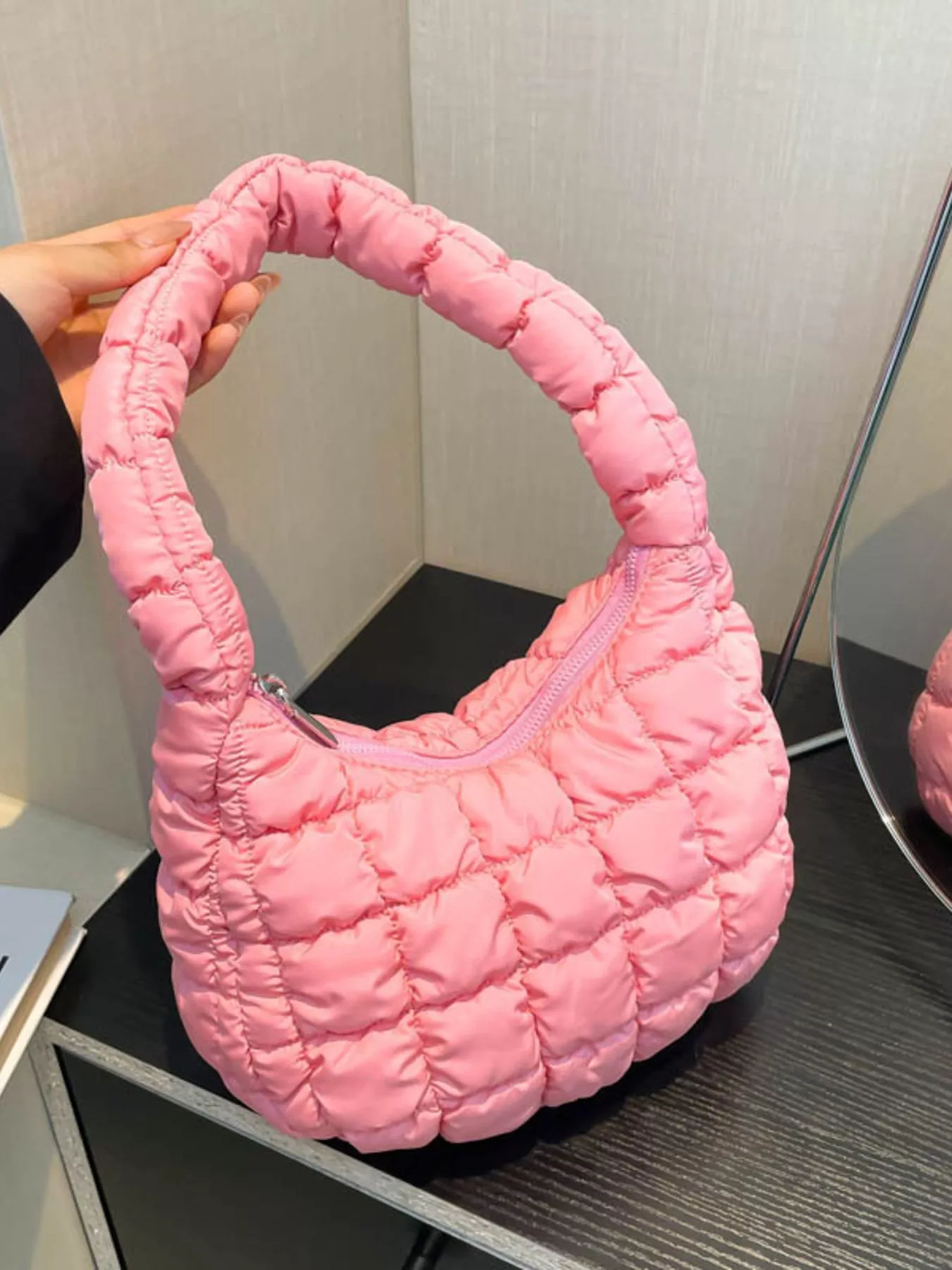Quilted Ruched Shoulder Bag - Image 25