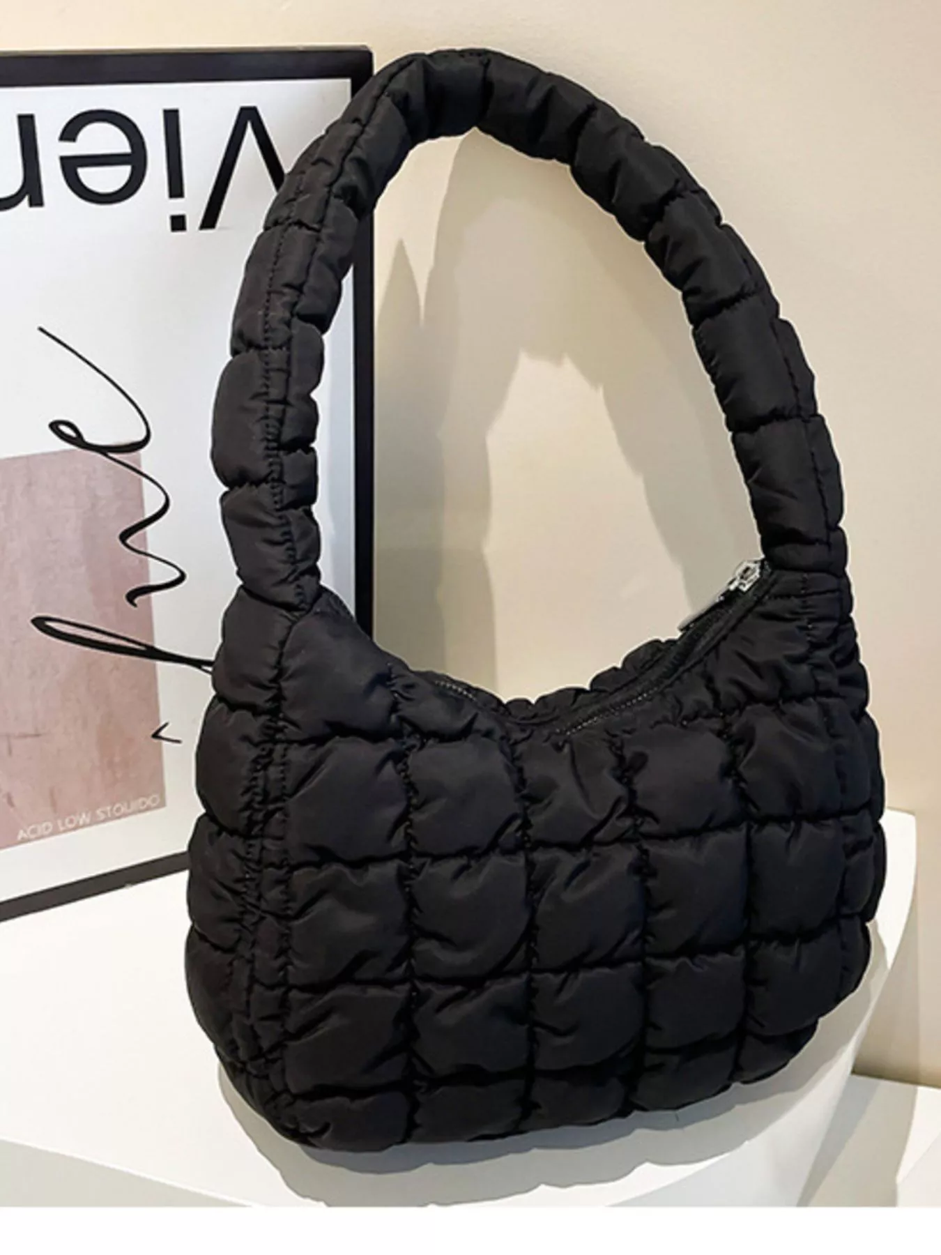 Quilted Ruched Shoulder Bag - Image 3
