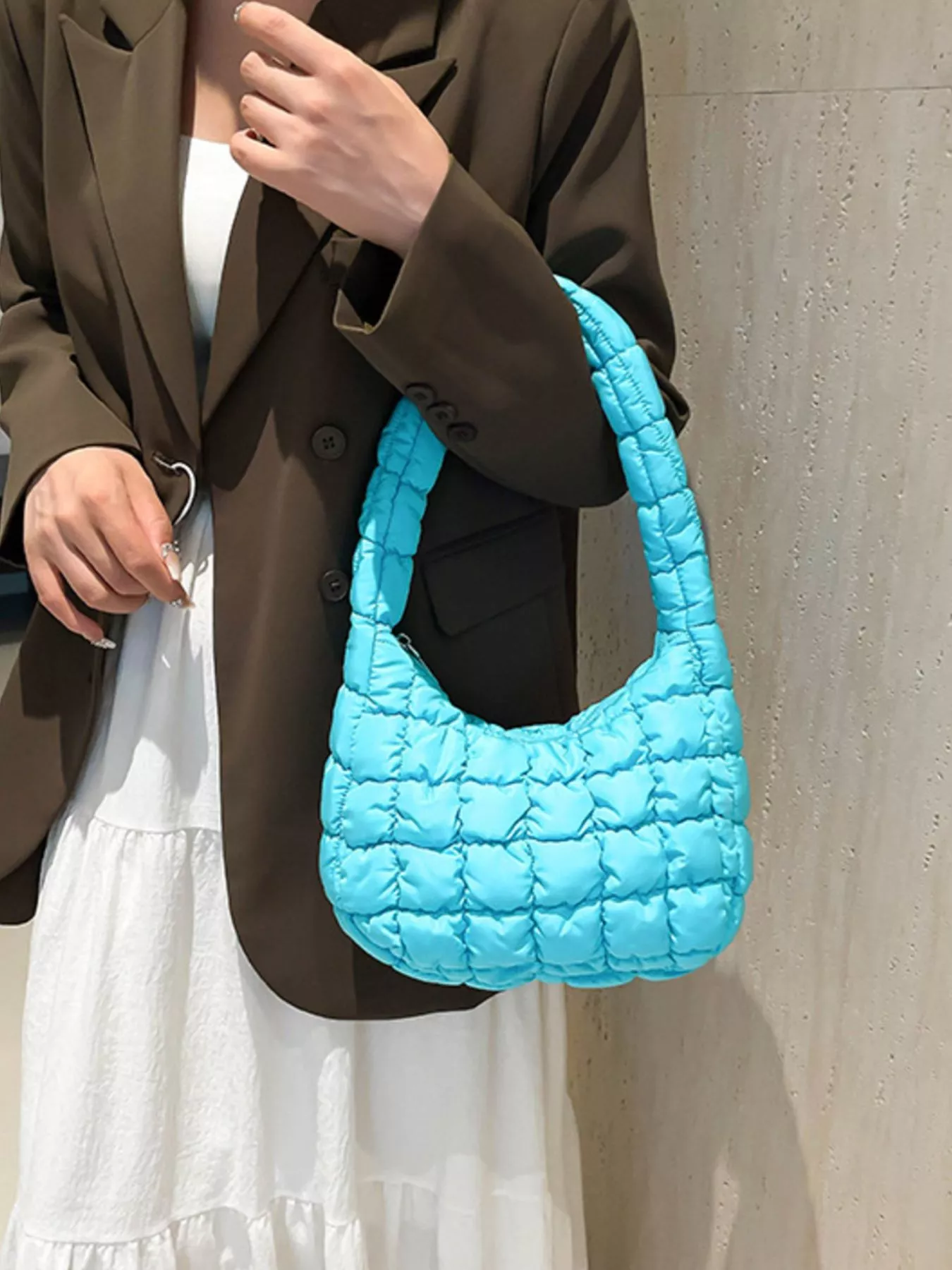 Quilted Ruched Shoulder Bag - Image 6