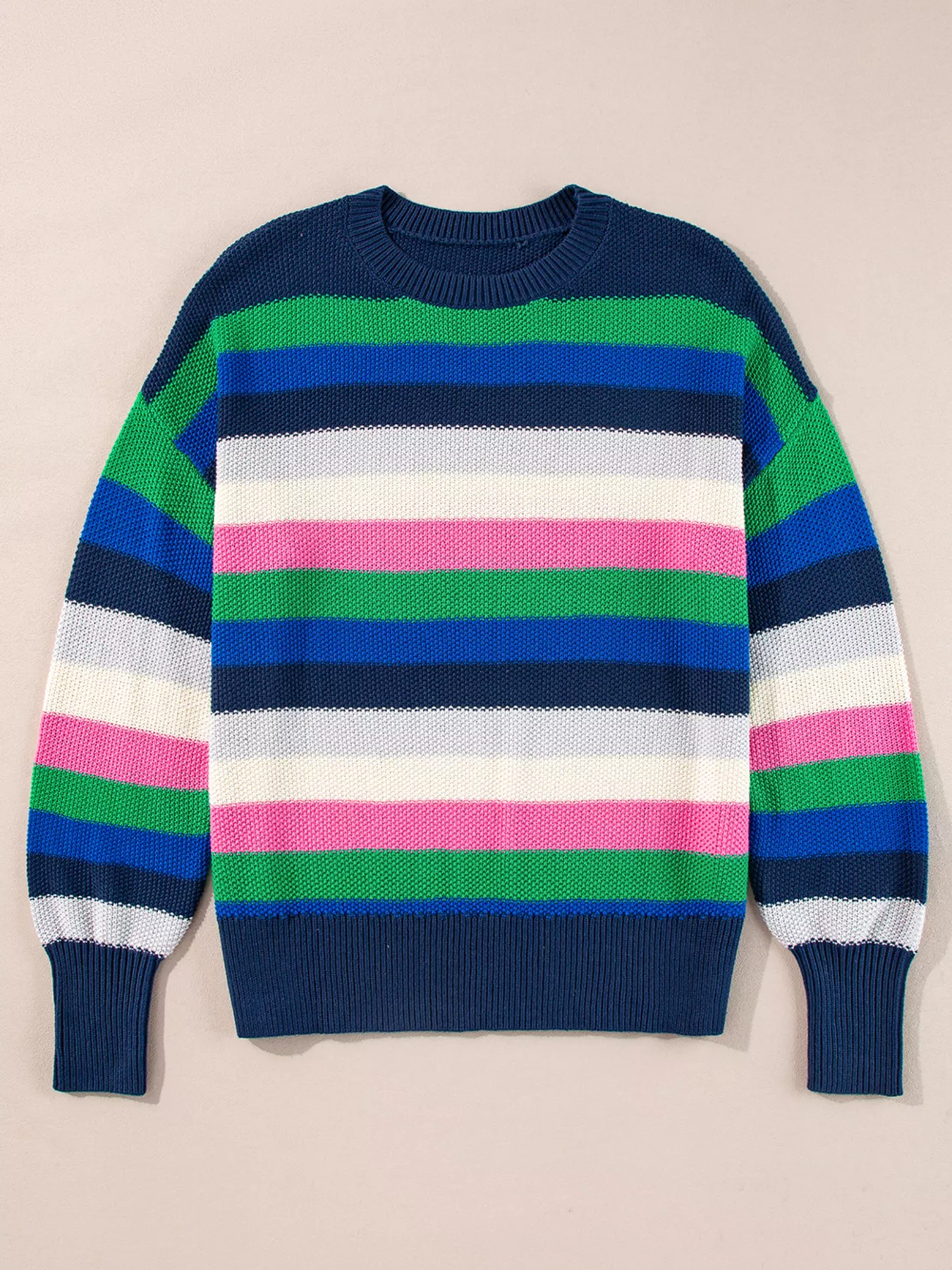 Rainbow Striped Crew Neck Drop Shoulder Sweater - Image 4