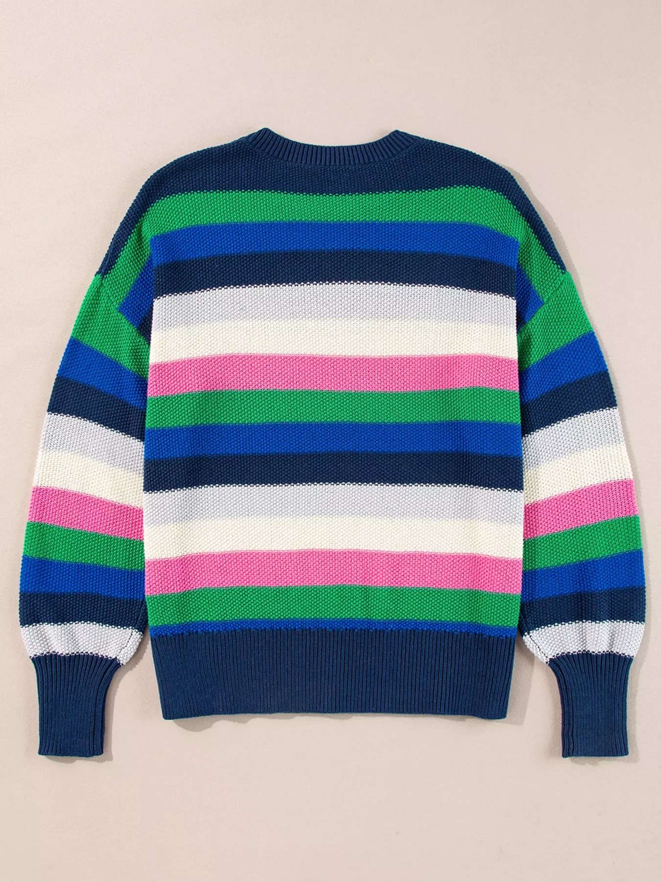 Rainbow Striped Crew Neck Drop Shoulder Sweater - Image 5