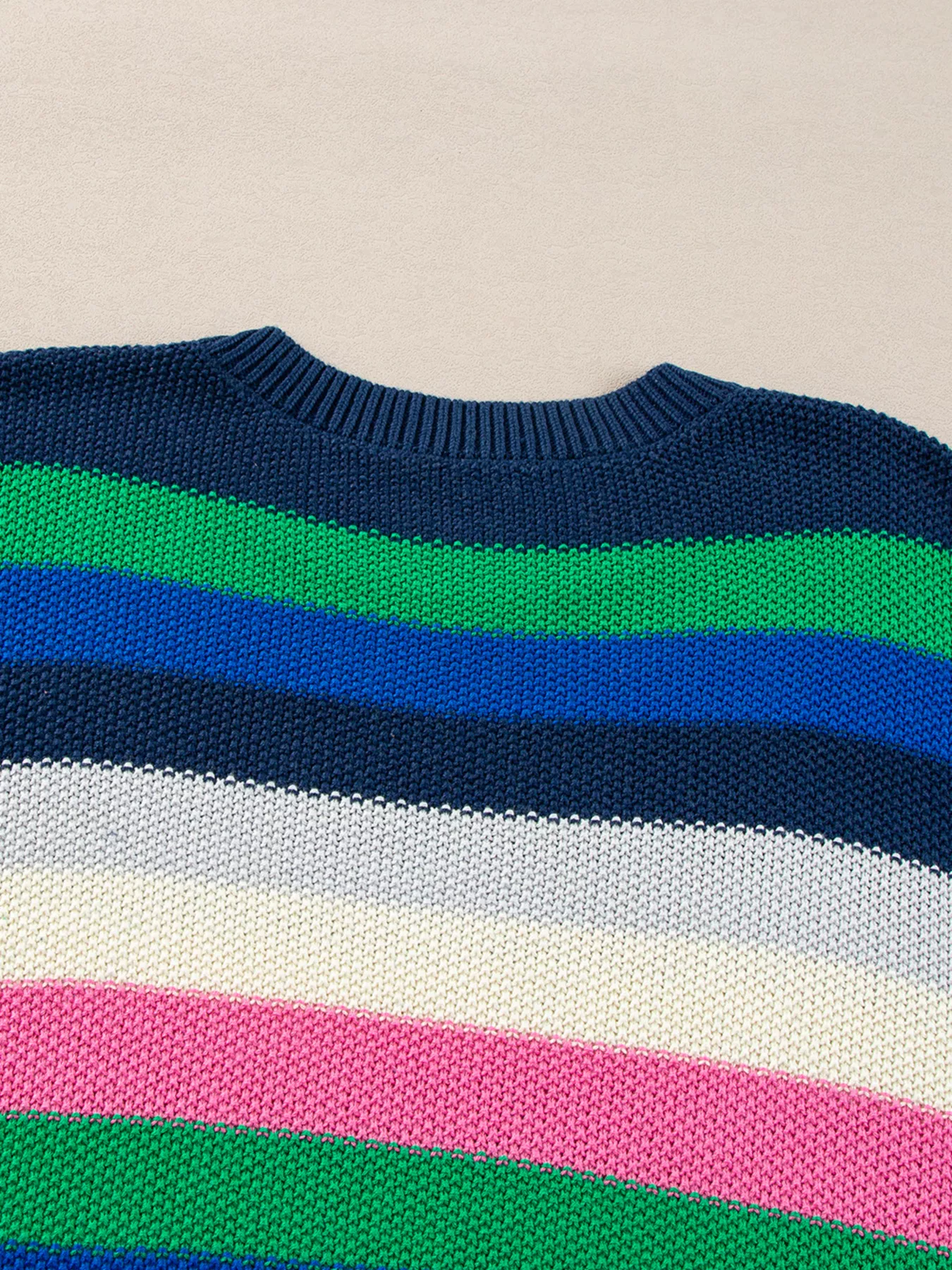 Rainbow Striped Crew Neck Drop Shoulder Sweater - Image 7