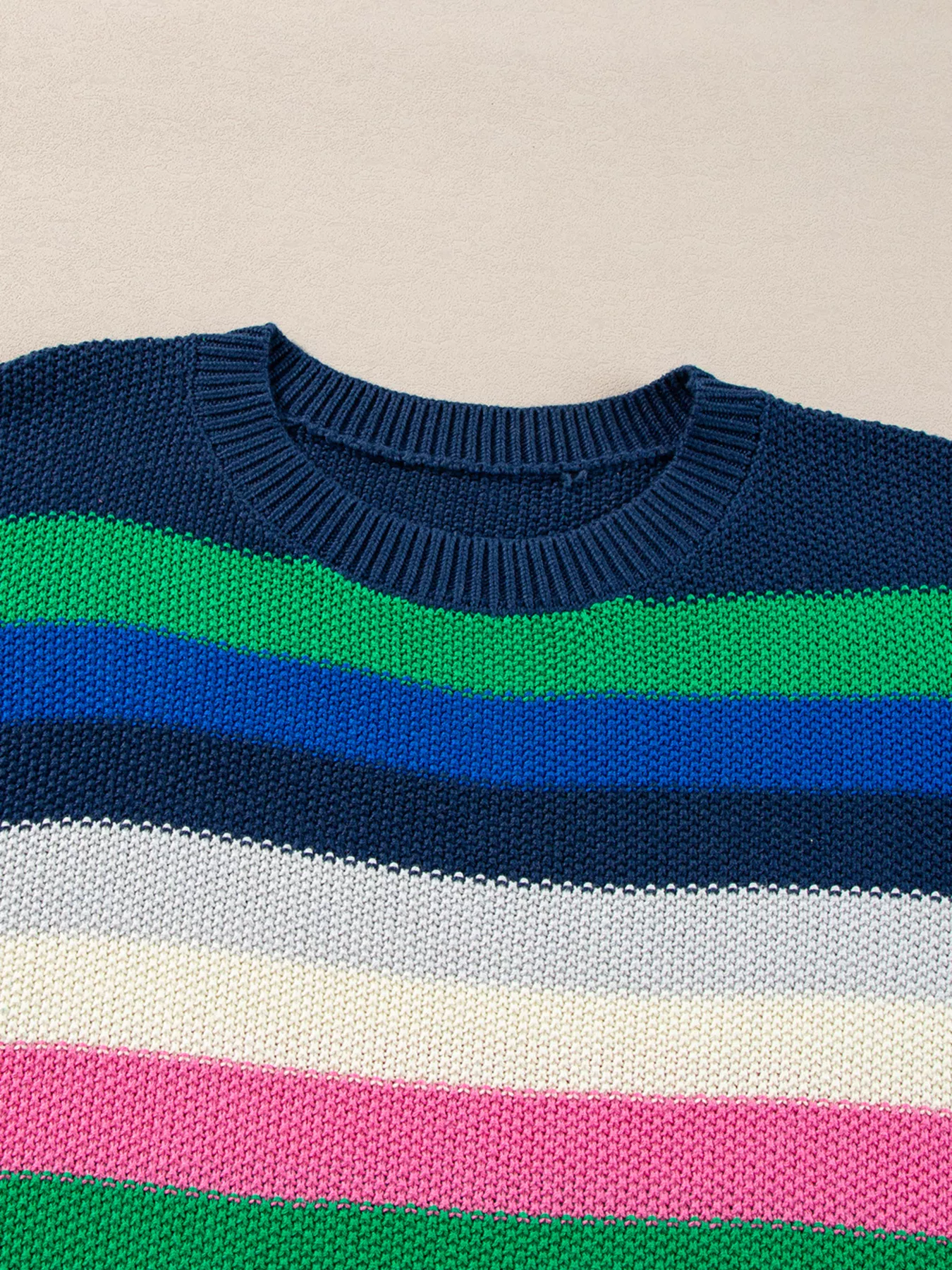 Rainbow Striped Crew Neck Drop Shoulder Sweater - Image 9