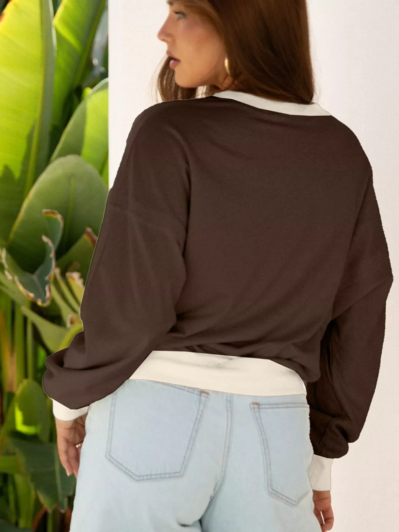 Raw Edge Flower Patch Drop Shoulder Casual Top - Image 15