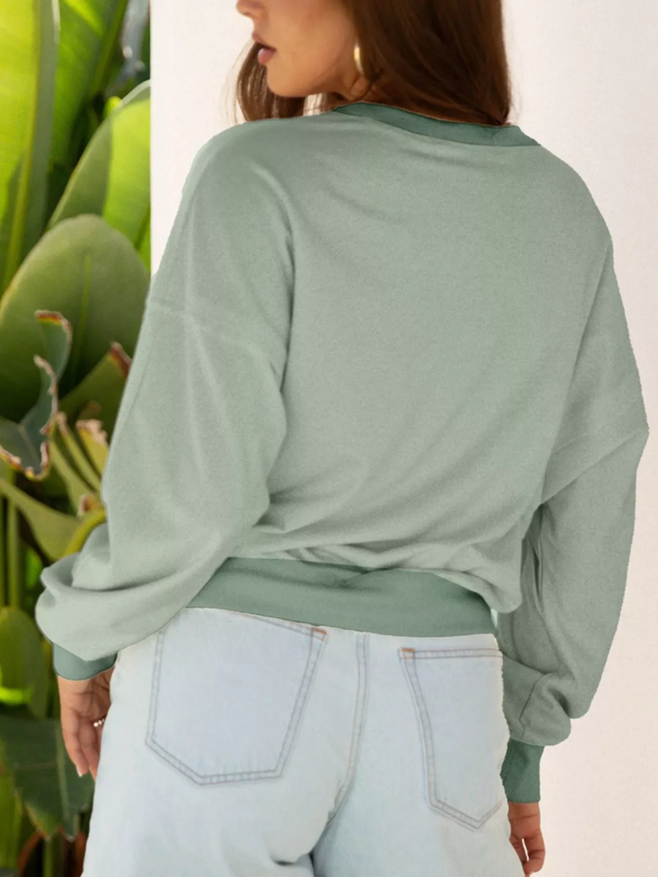 Raw Edge Flower Patch Drop Shoulder Casual Top - Image 19