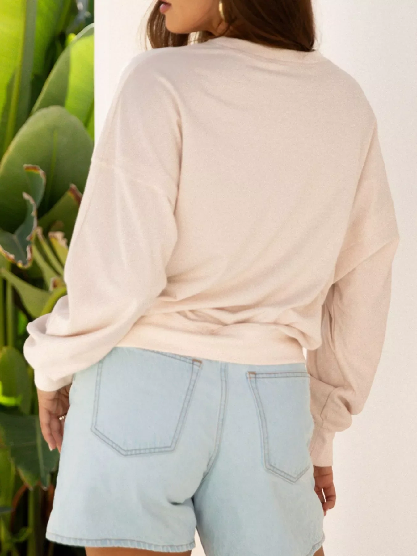 Raw Edge Flower Patch Drop Shoulder Casual Top - Image 2
