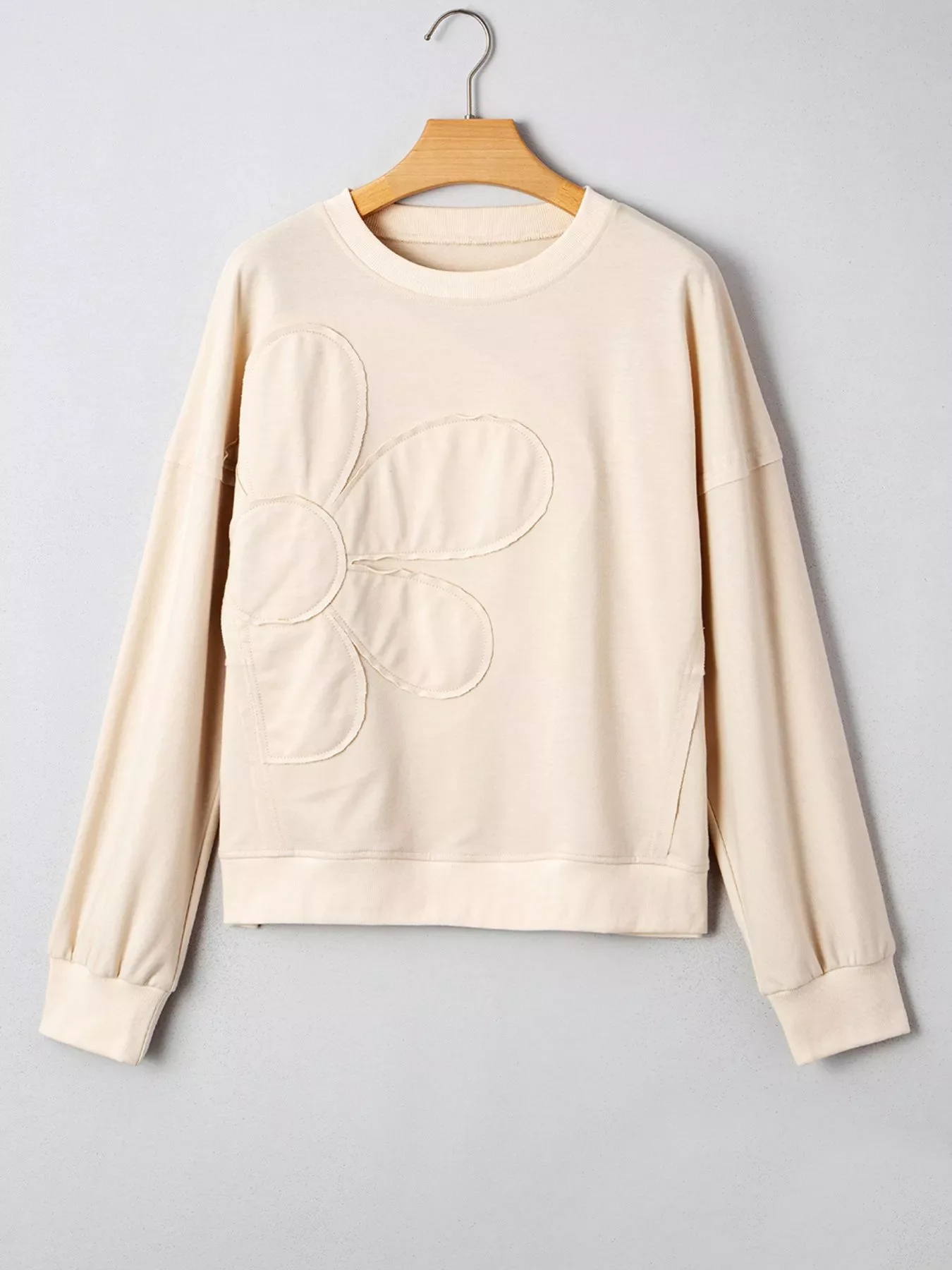 Raw Edge Flower Patch Drop Shoulder Casual Top - Image 6