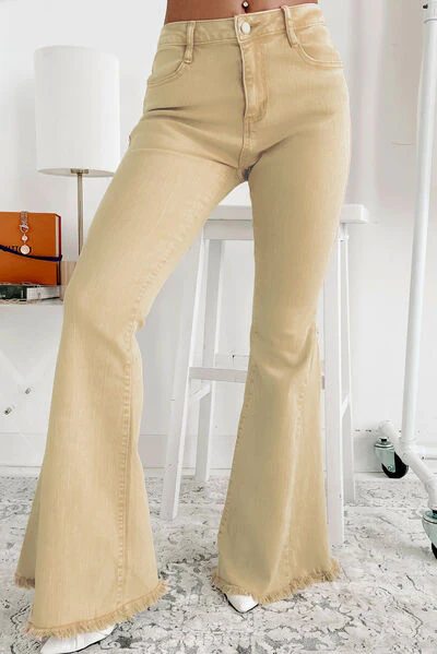 Raw Edge Mid Waist Flared Jeans - Image 2