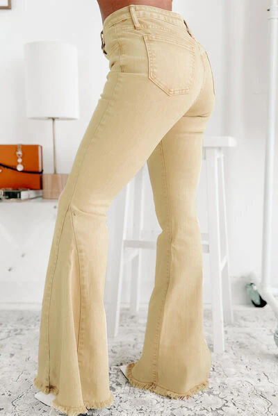 Raw Edge Mid Waist Flared Jeans - Image 5