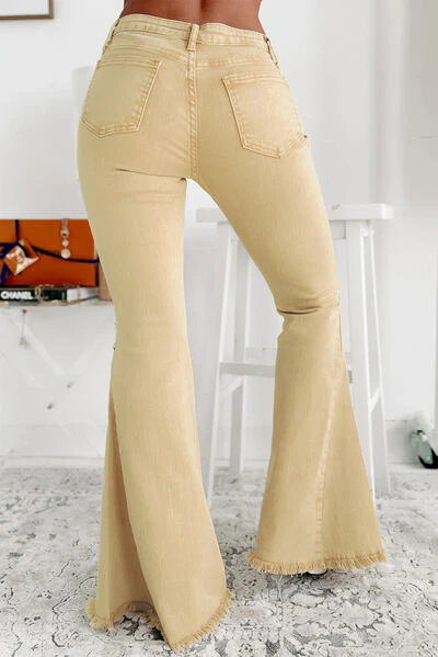 Raw Edge Mid Waist Flared Jeans - Image 6