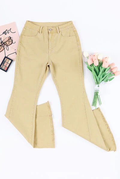 Raw Edge Mid Waist Flared Jeans - Image 7