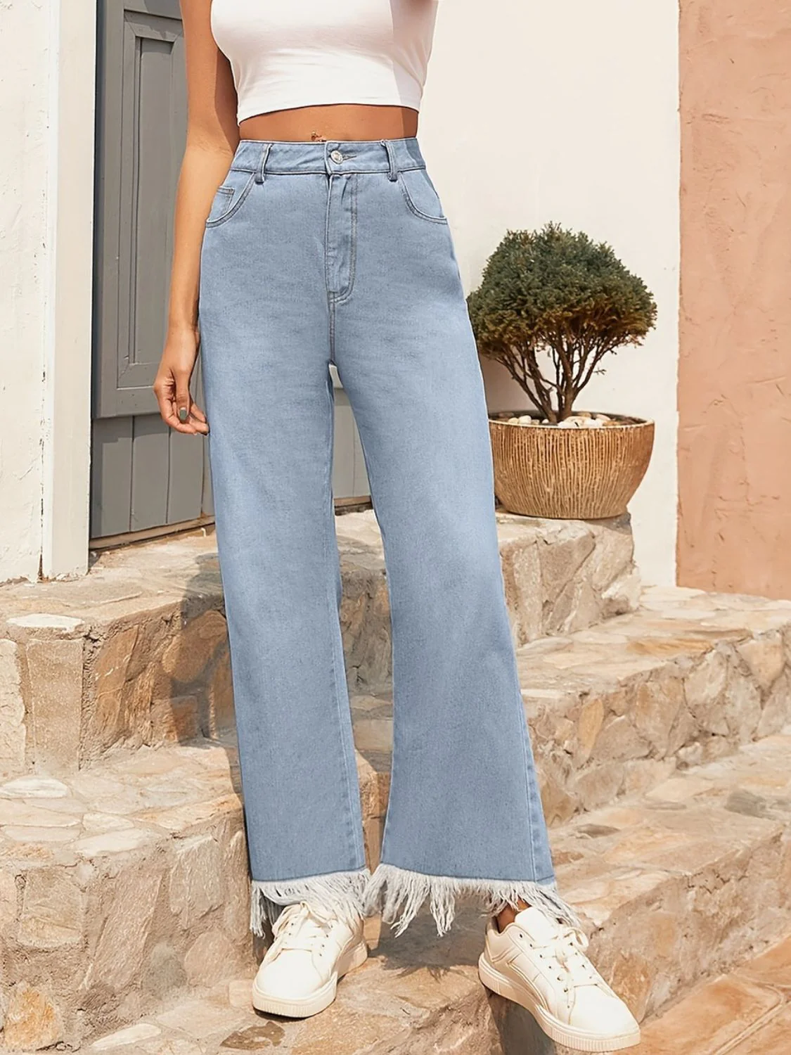 Raw Hem Bootcut Jeans with Pockets - Image 4