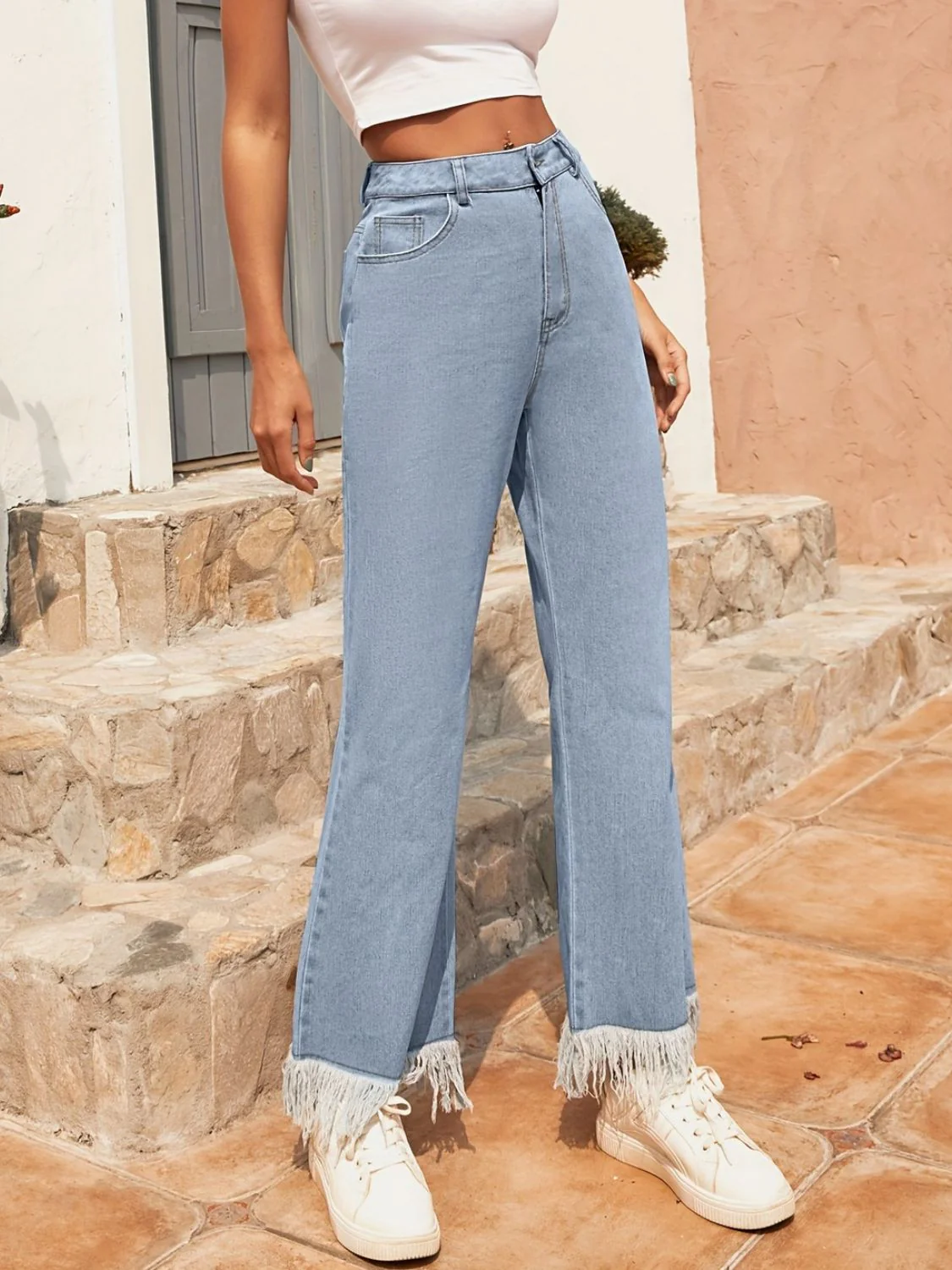 Raw Hem Bootcut Jeans with Pockets - Image 7